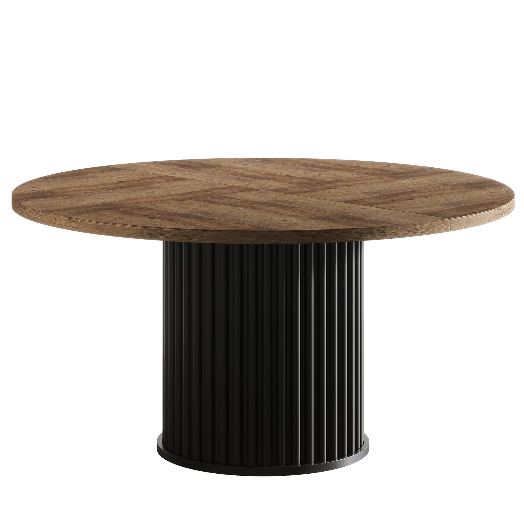 47" Round Dining Table, Wood Kitchen Table With Sturdy Fluted Metal Base