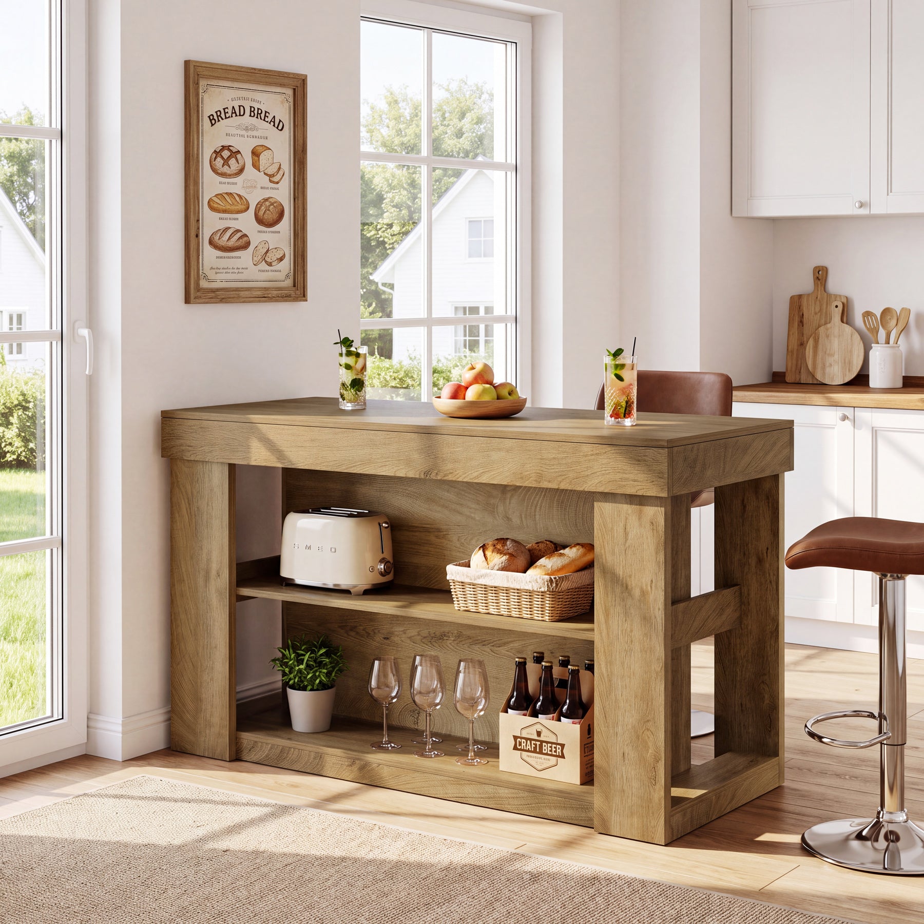 Tribesigns 55-Inch Bar Table with 2 Storage Shelves, Farmhouse Pub Table for Kitchen and Home Bar