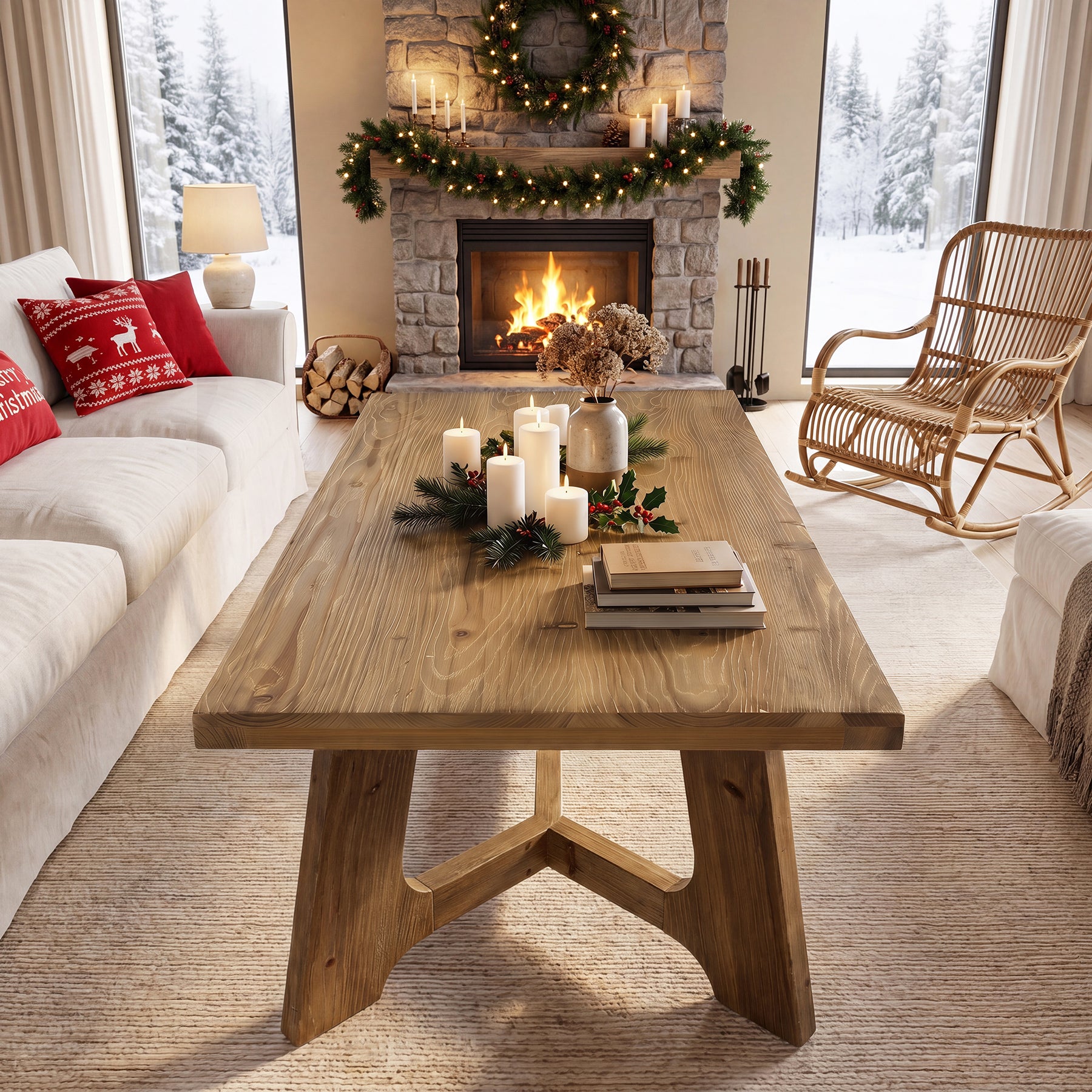 47" Solid Wood Coffee Table, Farmhouse Center Table for Living Room