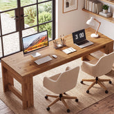 Solid Wood 2 Person Desk, 78.7" Office Computer Desk with Chunky Wood Legs 3