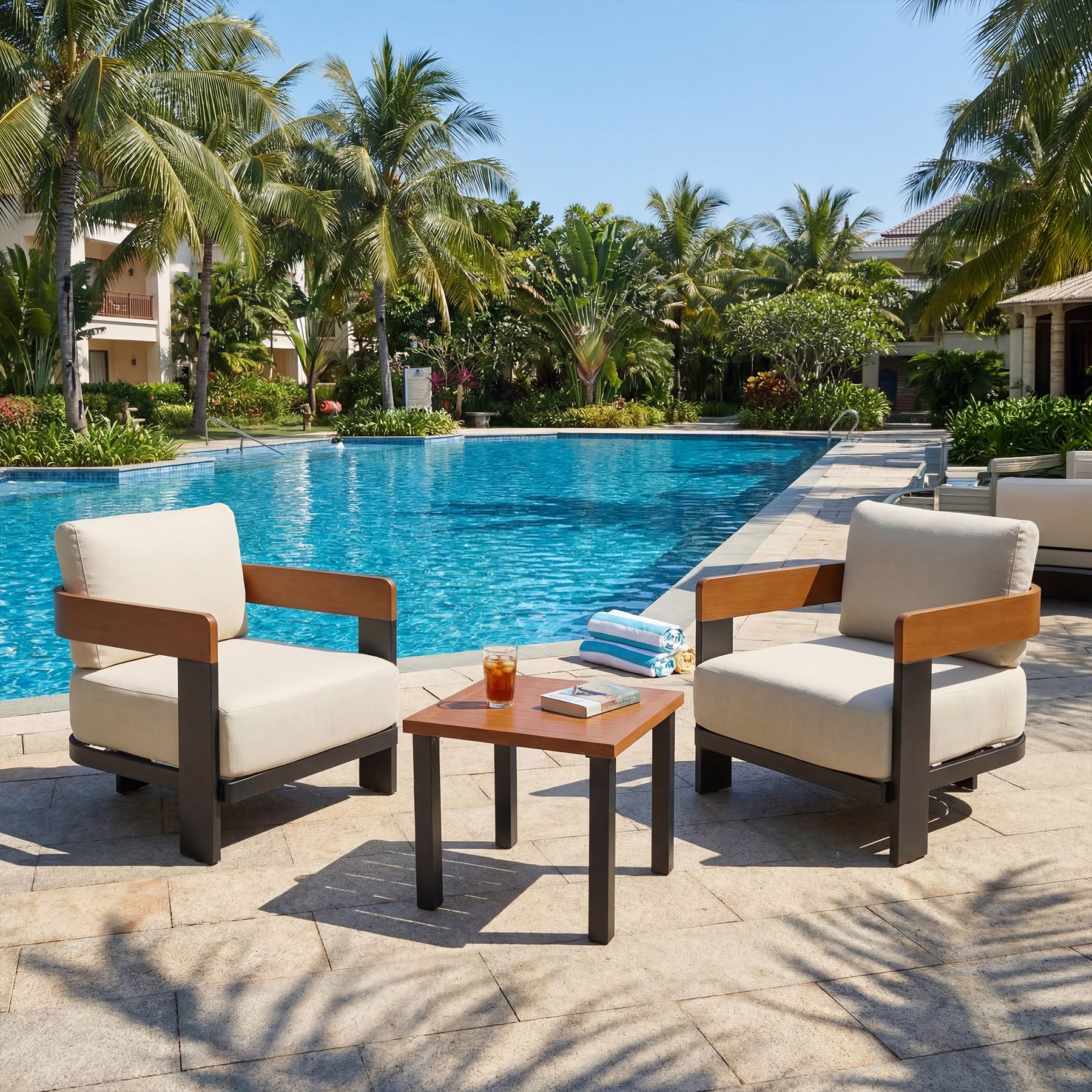 2-Person Patio Conversation Sets With Cushions, 3-Piece Outdoor Furniture Set