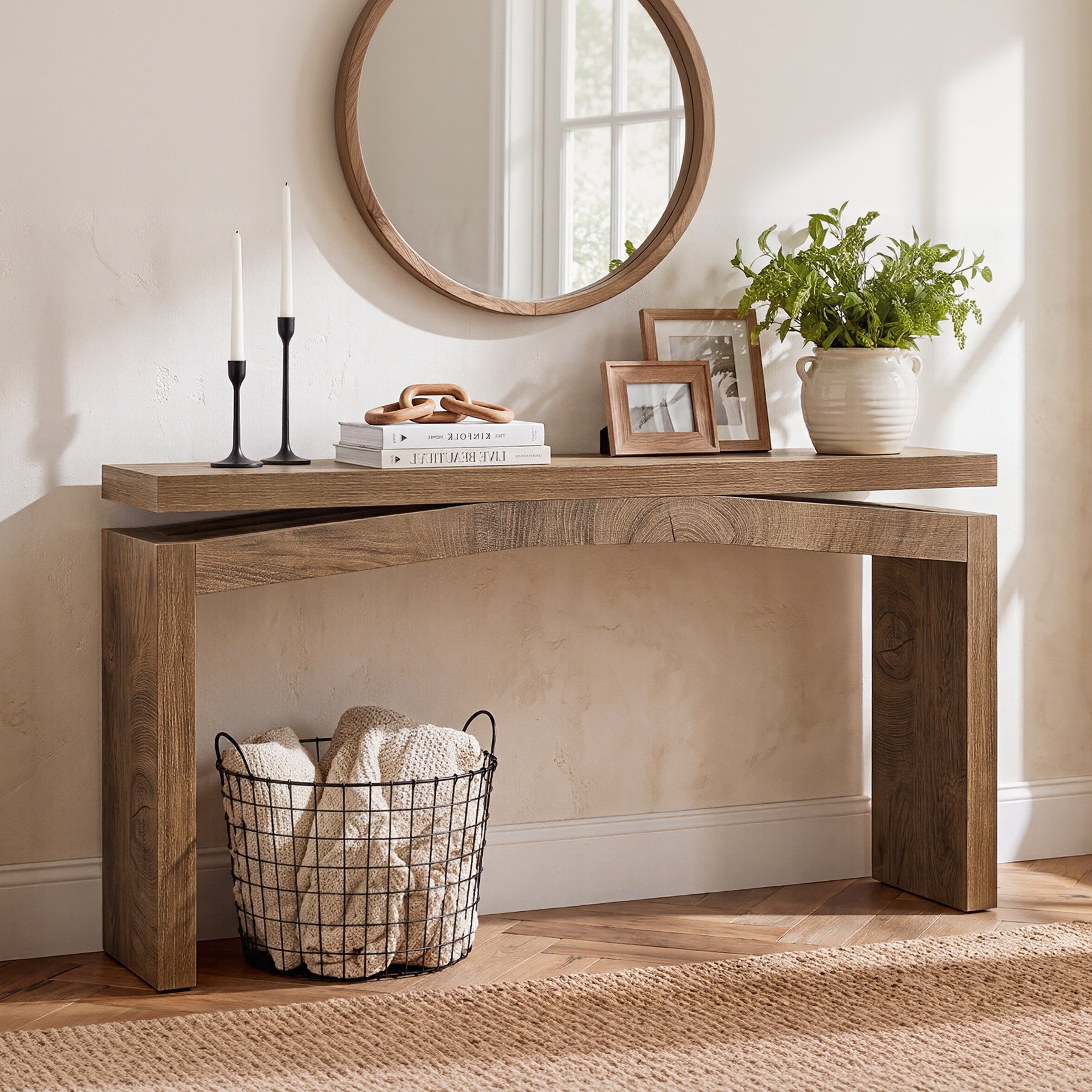 63" Farmhouse Console Table for Entryway, Engineered Wood Sofa Table