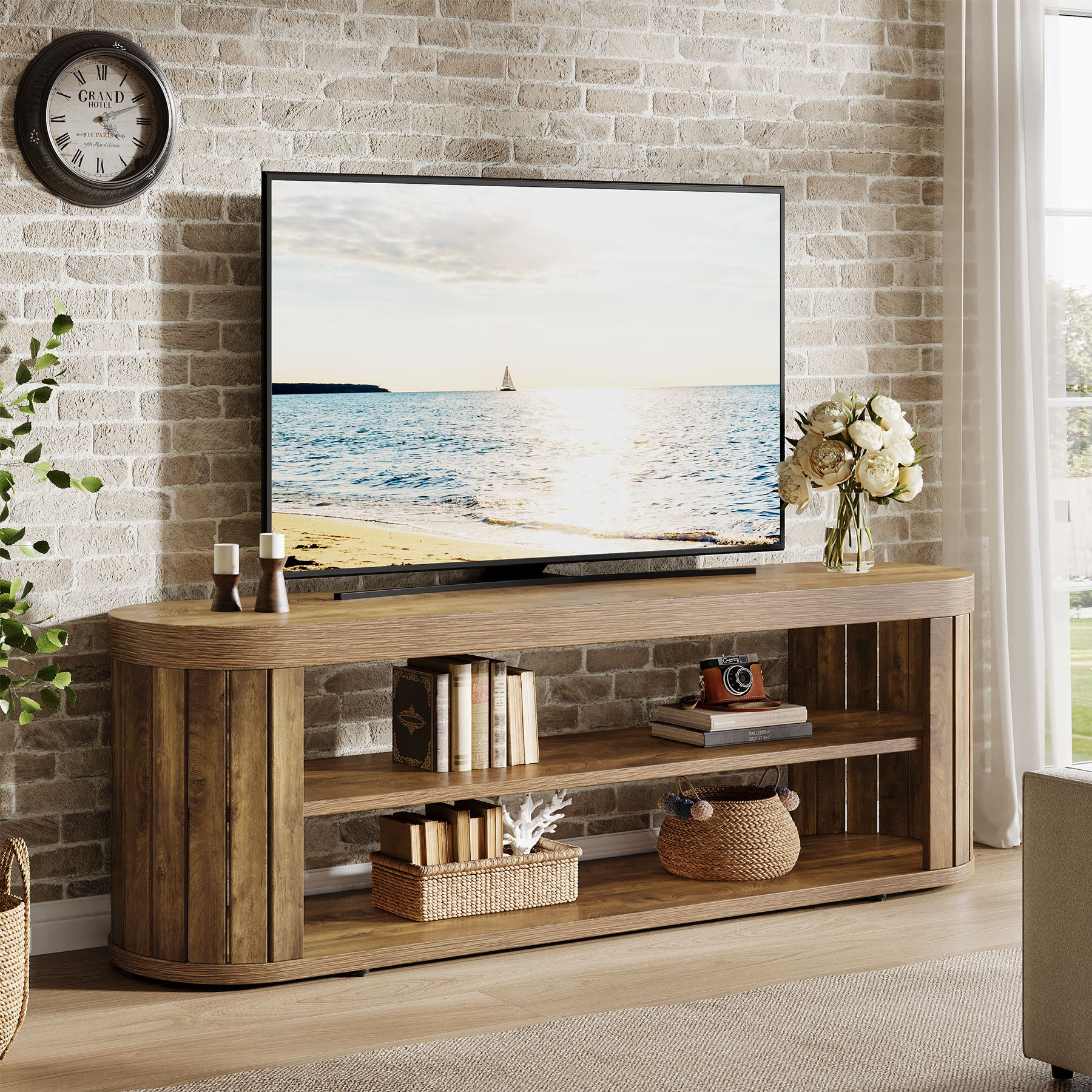 47.2" TV Stand for TVs up to 55", Entertainment Center with 2-Tier Open Storage