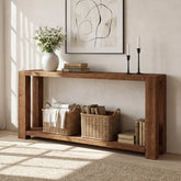 63" Solid Wood Console Table with Storage Shelf, Farmhouse Entryway Sofa Table for Hallway & Living Room 3