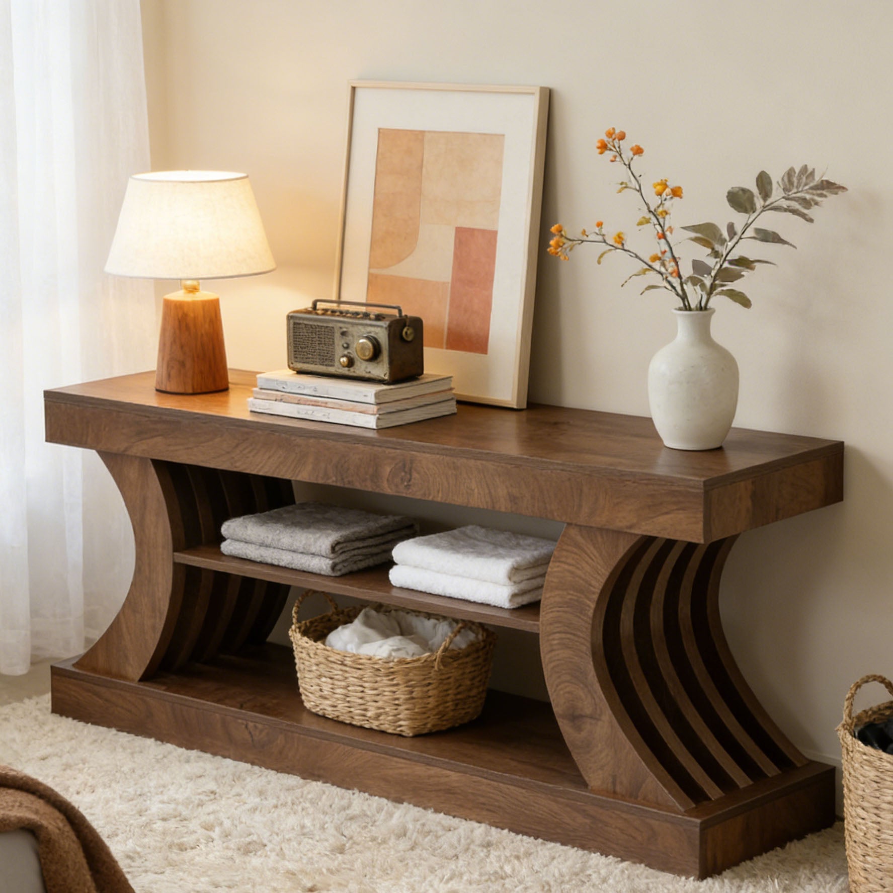 63" TV Stand with 3-Tier Storage Shelf, Entertainment Center for TVs up to 75"