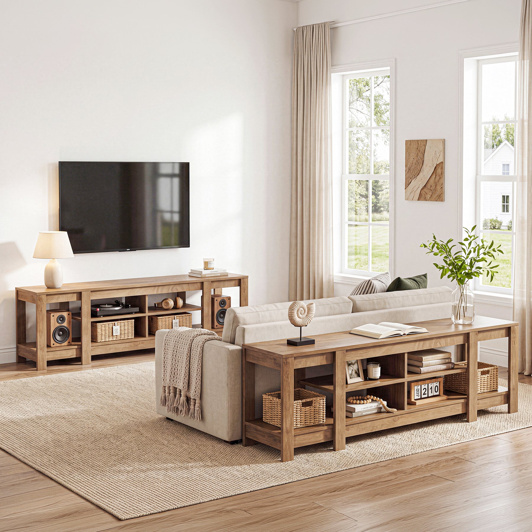 78.7" Long Console Table, Farmhouse Sofa Table Behind Couch with Shelves