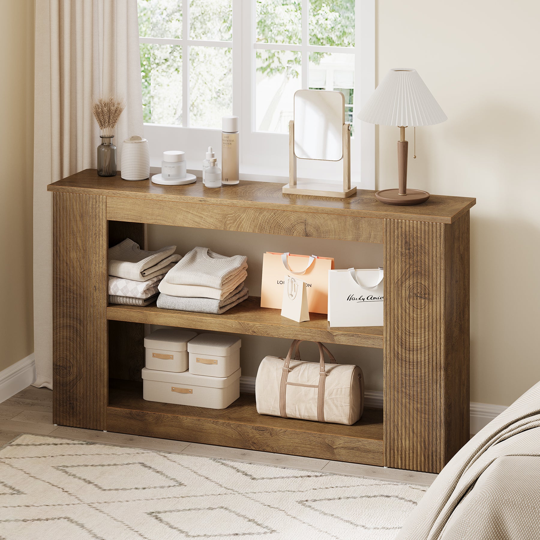 55" Console Table, 3-Tier Sofa Table Behind Couch Entryway Table with Storage