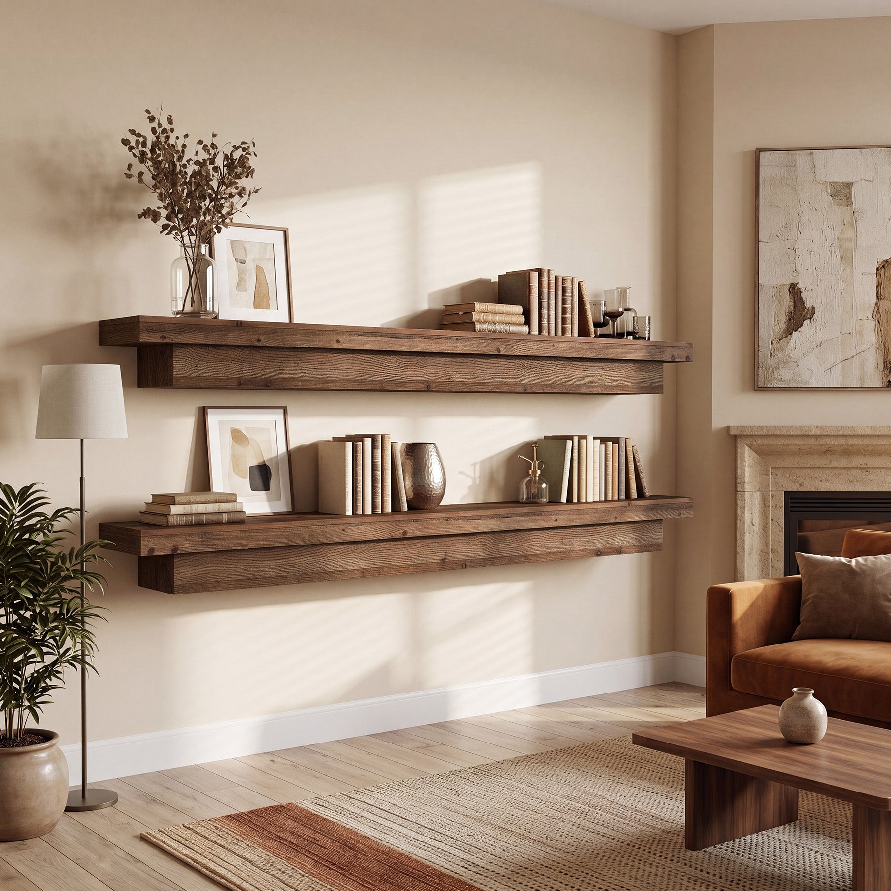 70.9" Solid Wood TV Stand, Floating Wall Mounted TV Shelf for TVs up to 75 Inches