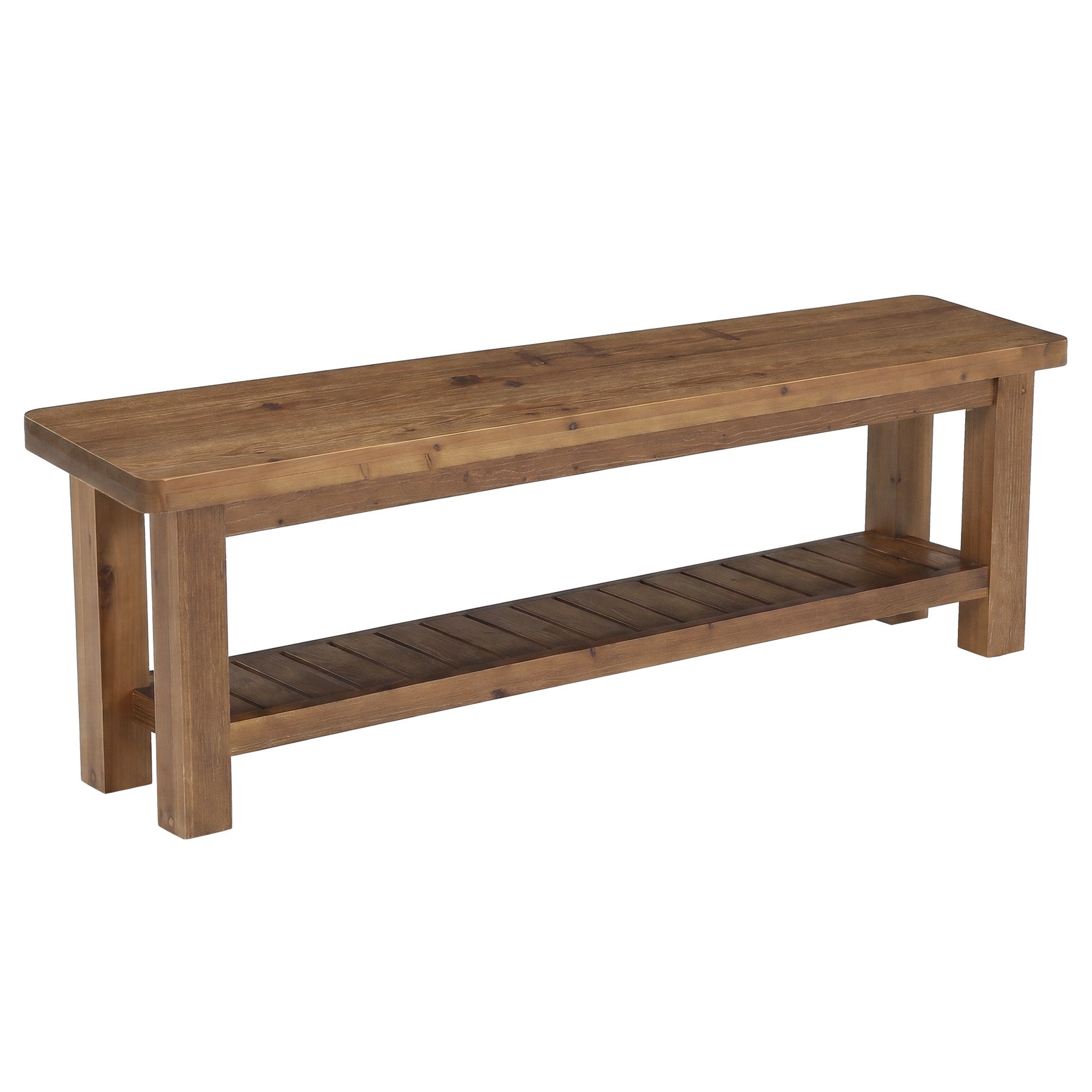 63" Solid Wood Entryway Bench with Storage, 2-Tier Farmhouse Shoe Bench for Hallway