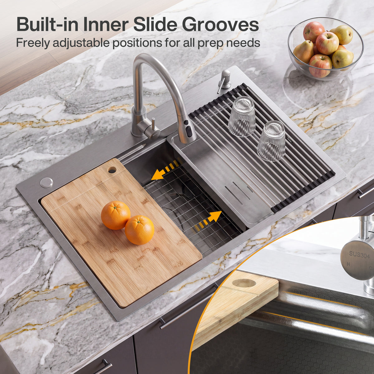 33x22 inch Drop In Kitchen Sink, 10" Deep Stainless Steel Sink with Multiple Accessories