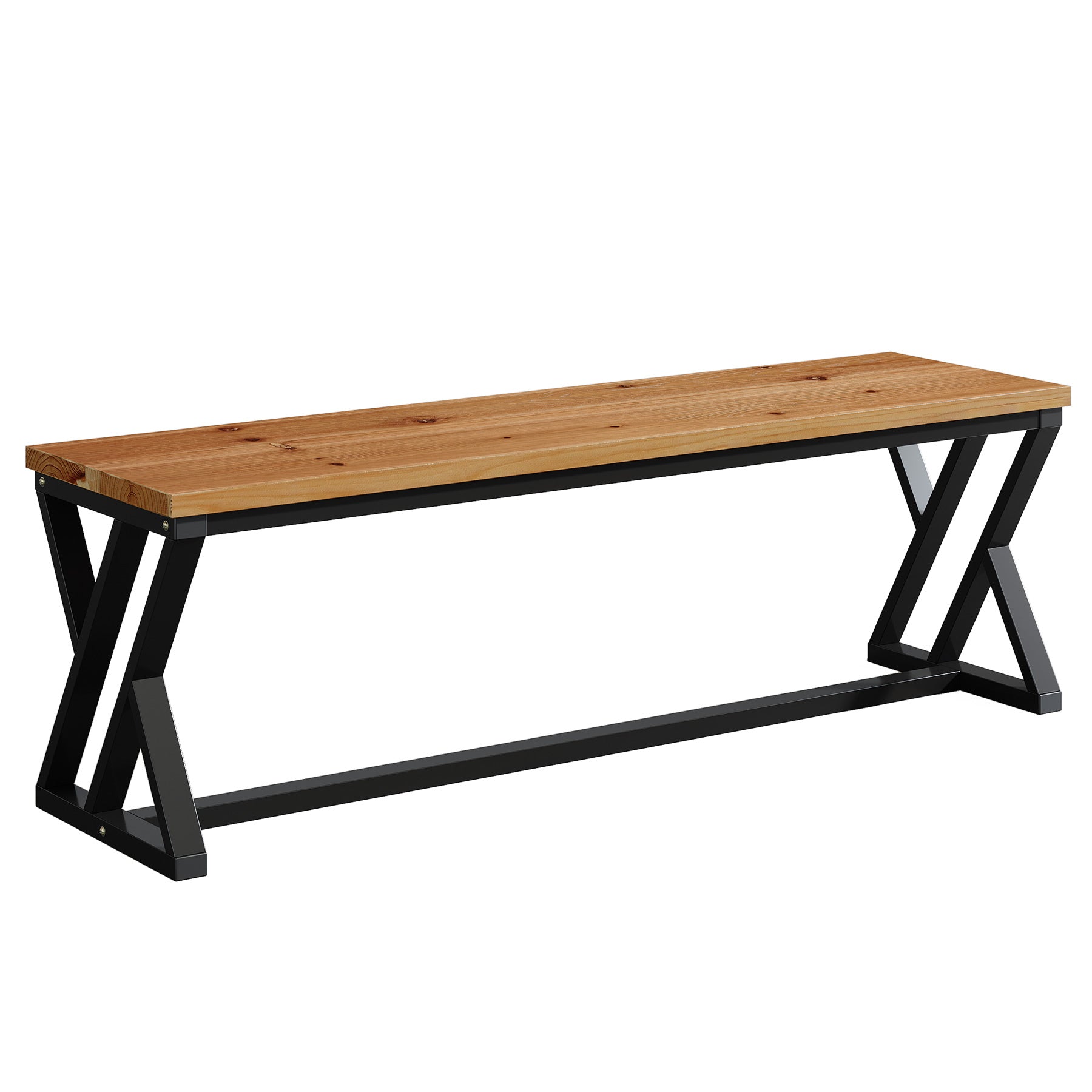 55" Long Entryway Bench, Solid Wood End of Bed Bench with Metal Legs