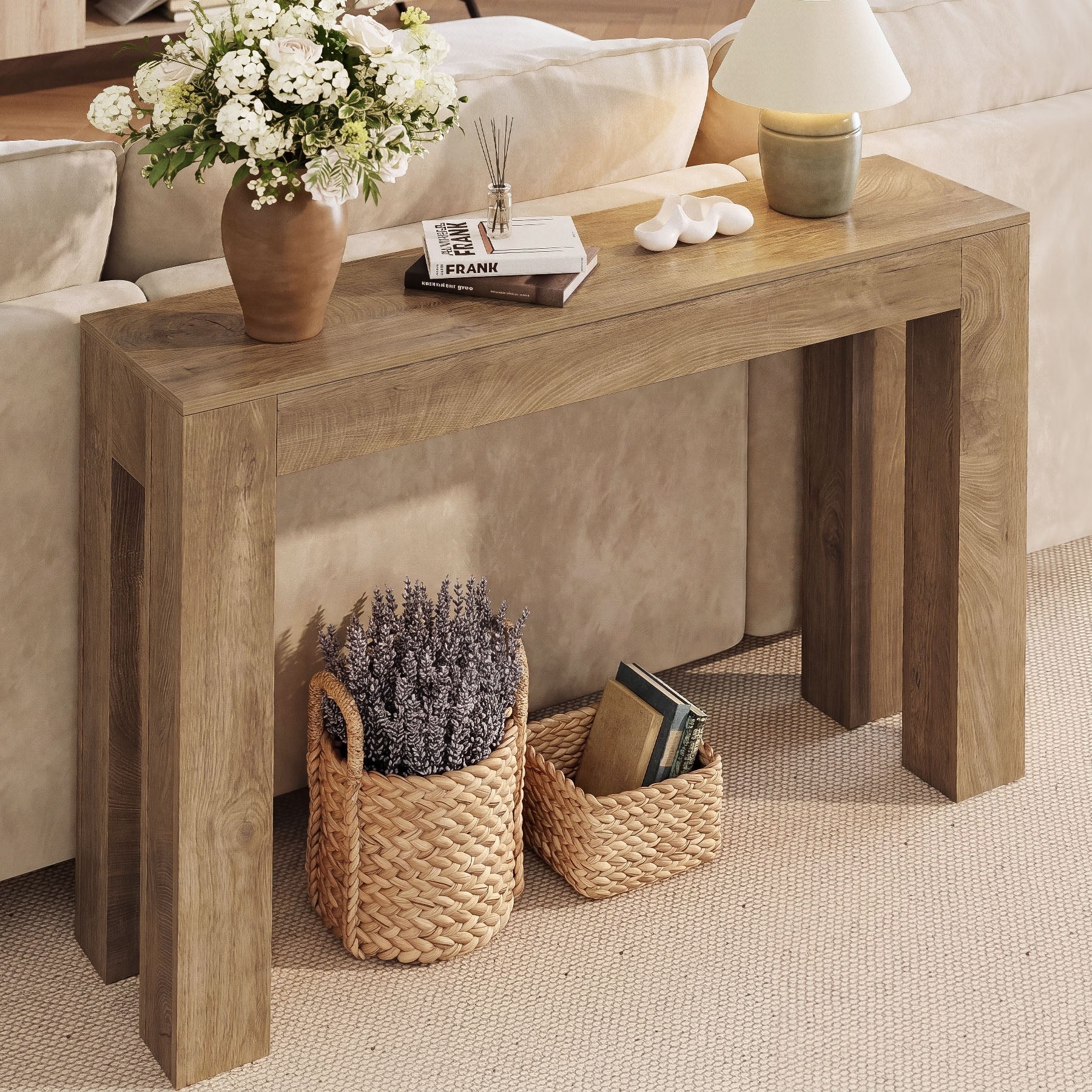 41" Farmhouse Console Table, Narrow Entryway Table for Small Spaces with Wood-Grain Finish