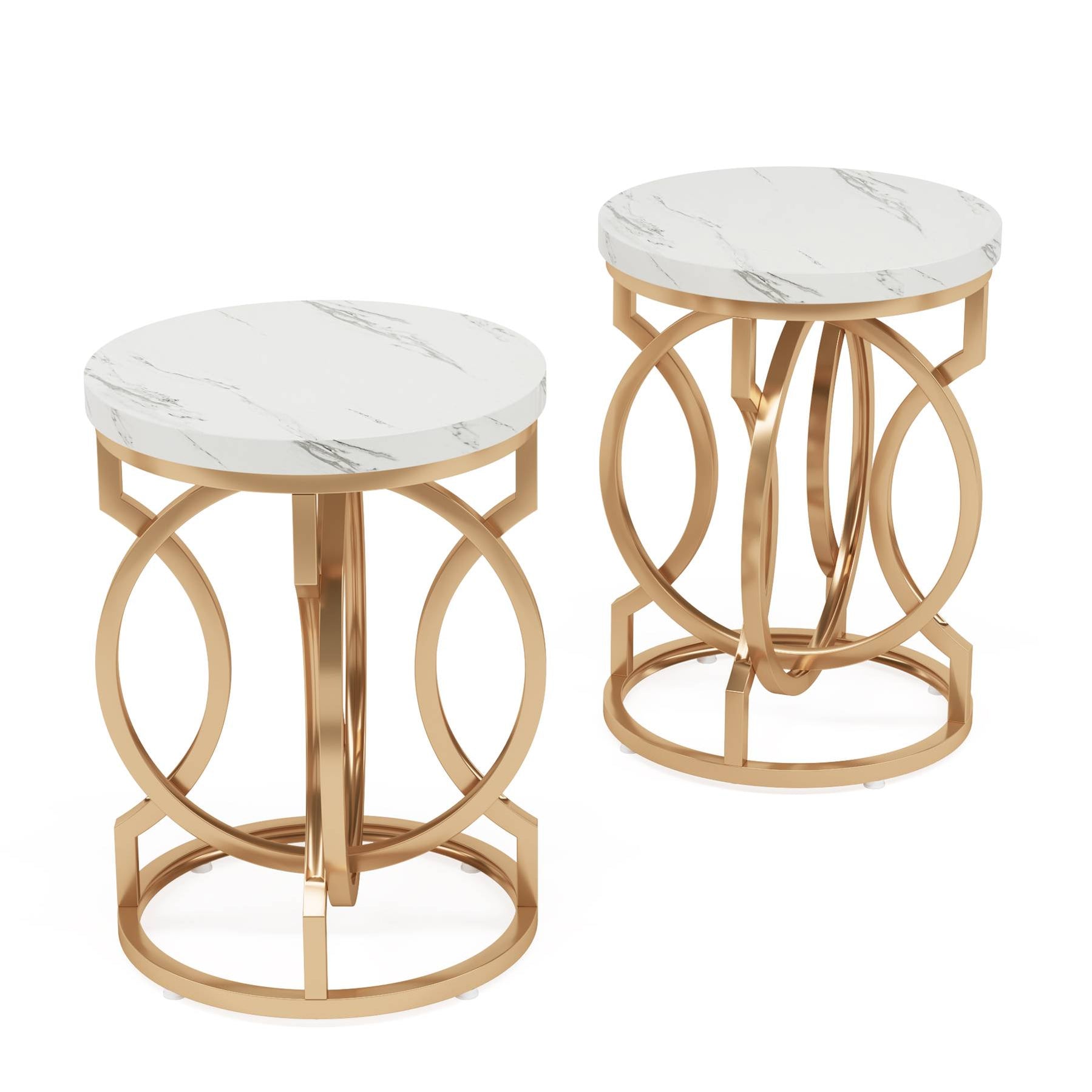 Tribesigns End Table, Round Bedside Table with Faux Marble Top