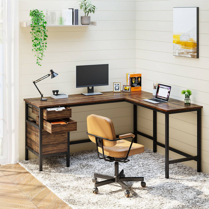 Tribesigns L-Shaped Desk, 59" Corner Computer Desk with Storage Drawers Tribesigns