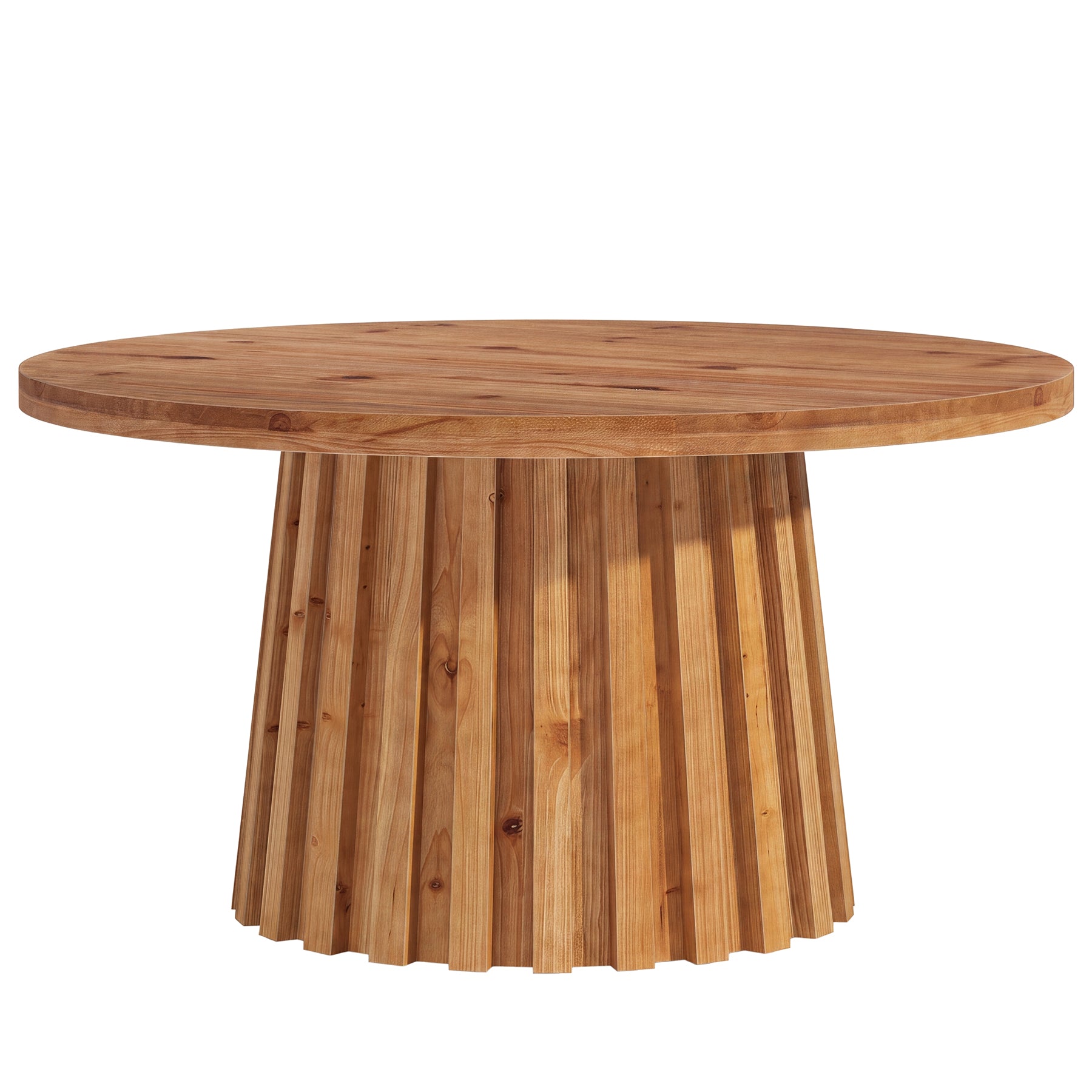 32" Round Fluted Coffee Table, Farmhouse Solid Wood Living Room, Circle Center Tea Table