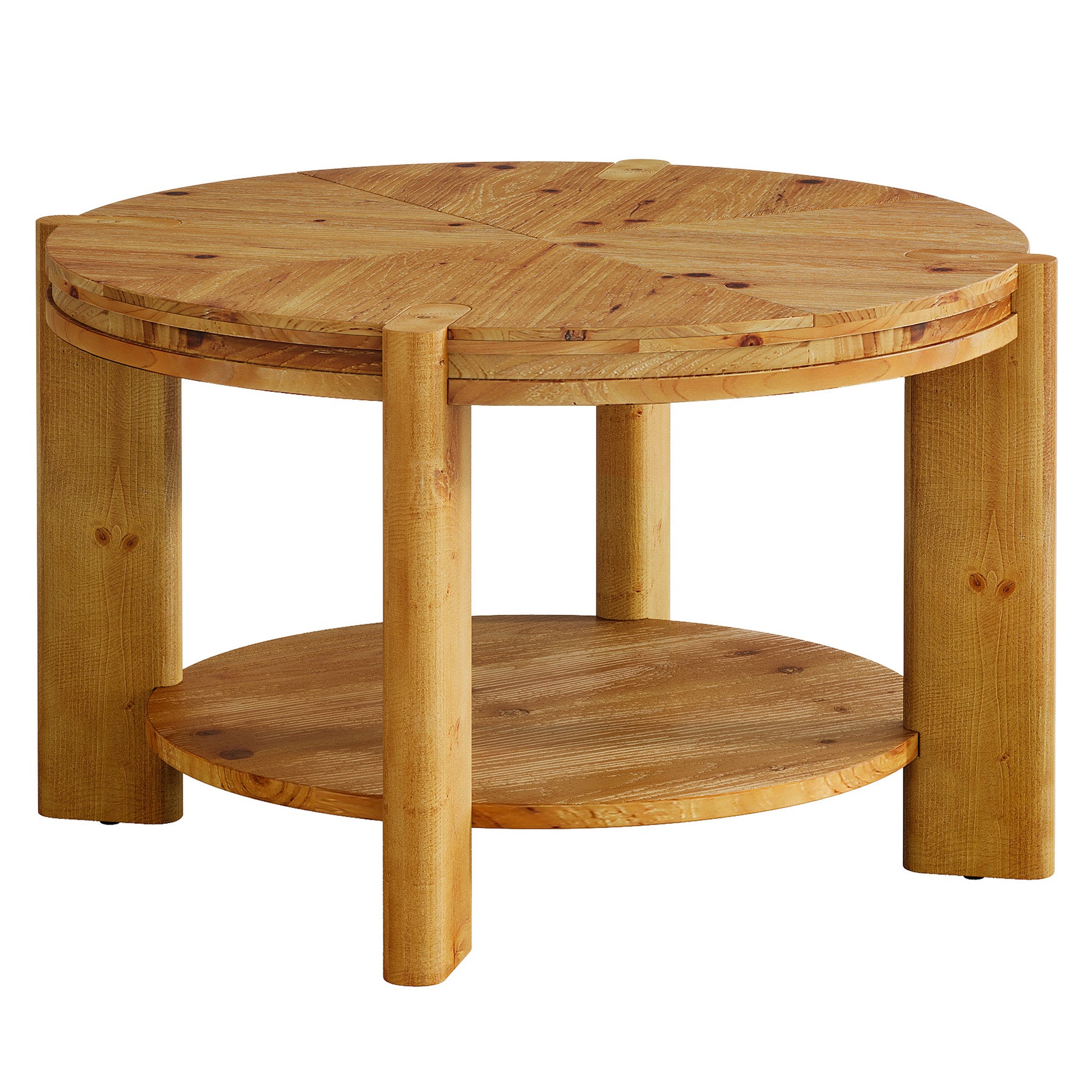 29.5" Round Coffee Table, Farmhouse Solid Wood Accent Center Tables with Shelf