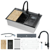 33x22 Inch Drop-In Kitchen Sink, 10" D Stainless Steel Sink w/Faucet, Nano Coating, Multiple Accessories 3