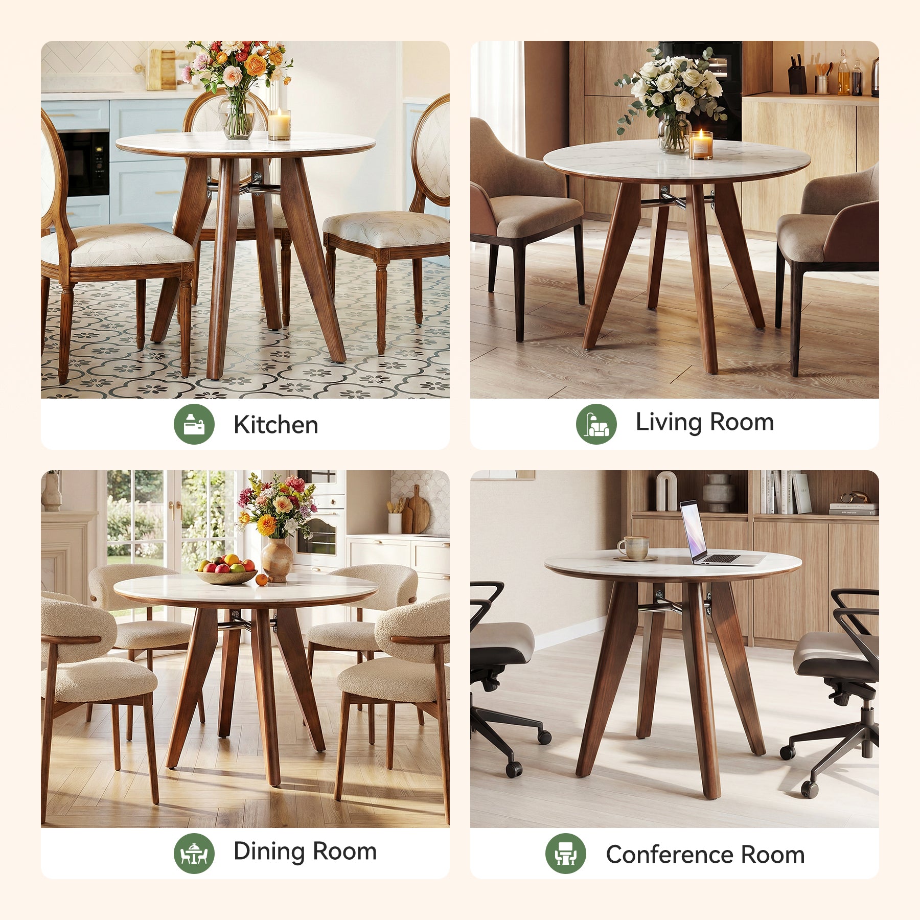 31.5" Round Dining Table, Modern Sintered Stone Kitchen Dinner Table