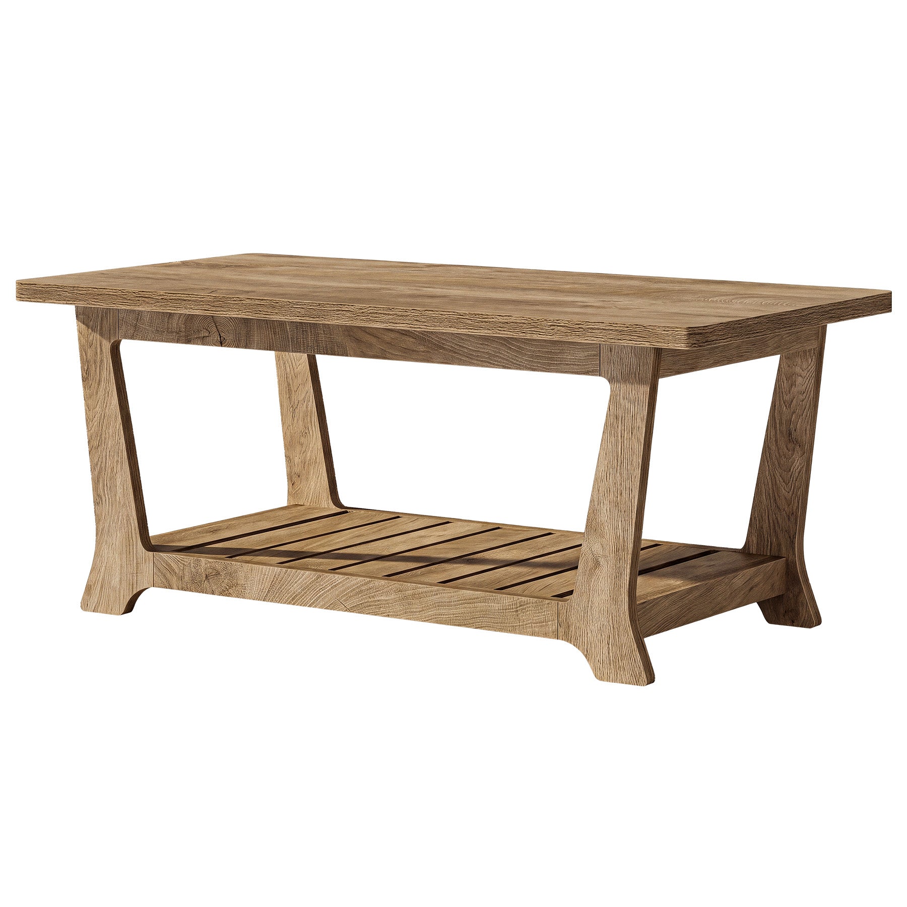 Rectangle Coffee Table, 47.24" Farmhouse Center Table with Shelves for Living Room