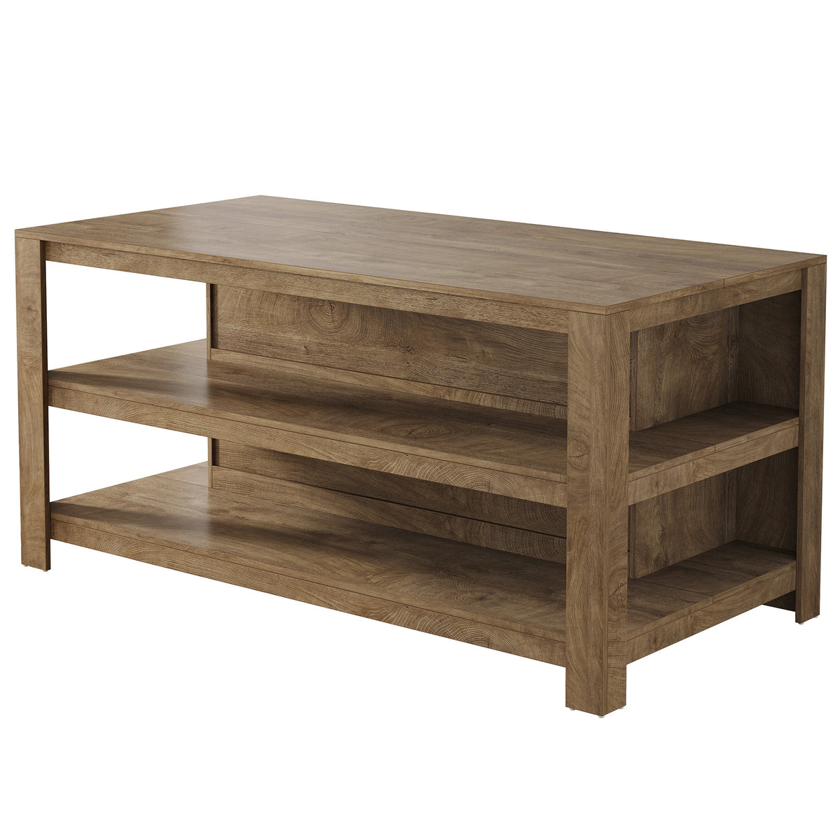 63" Kitchen Island, 2-Tier Counter Height Bar Table with Storage for Kitchen, Dining Room