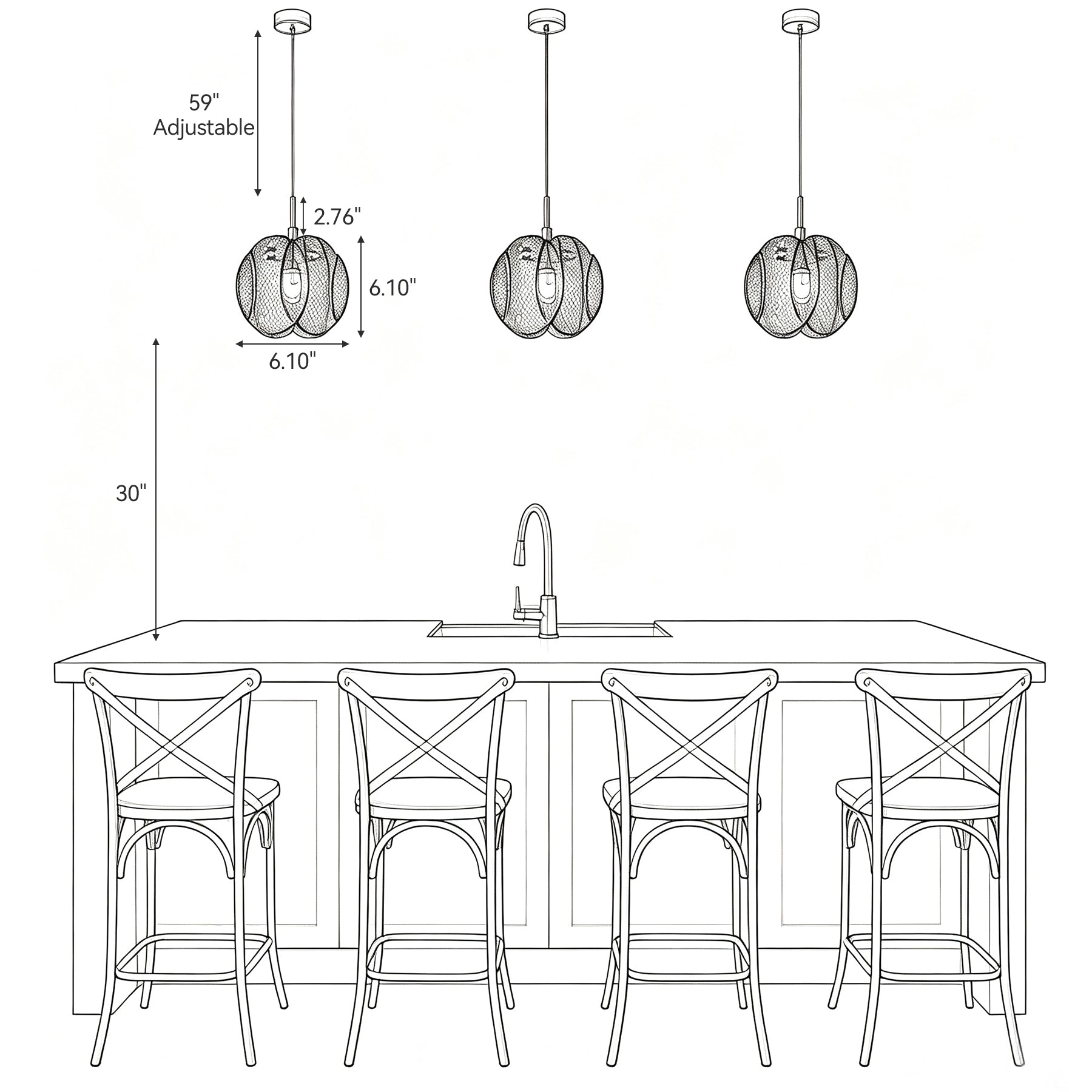 1-Light Pendant Light with Smoky Glass Shade & Adjustable Height