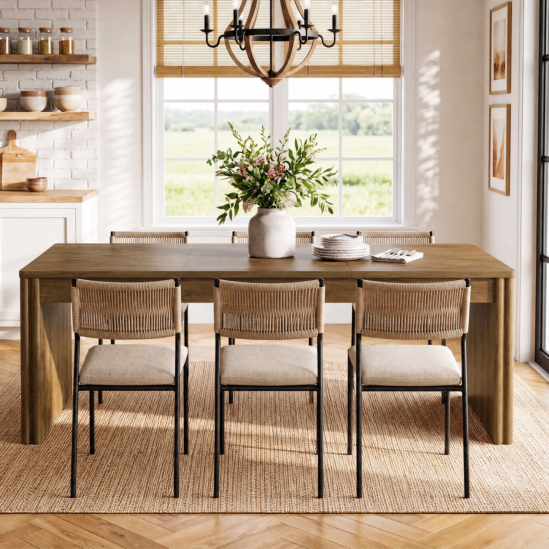 79" Large Dining Table for 6-8, Rectangular Kitchen Table with Double Pedestals for Dining Room
