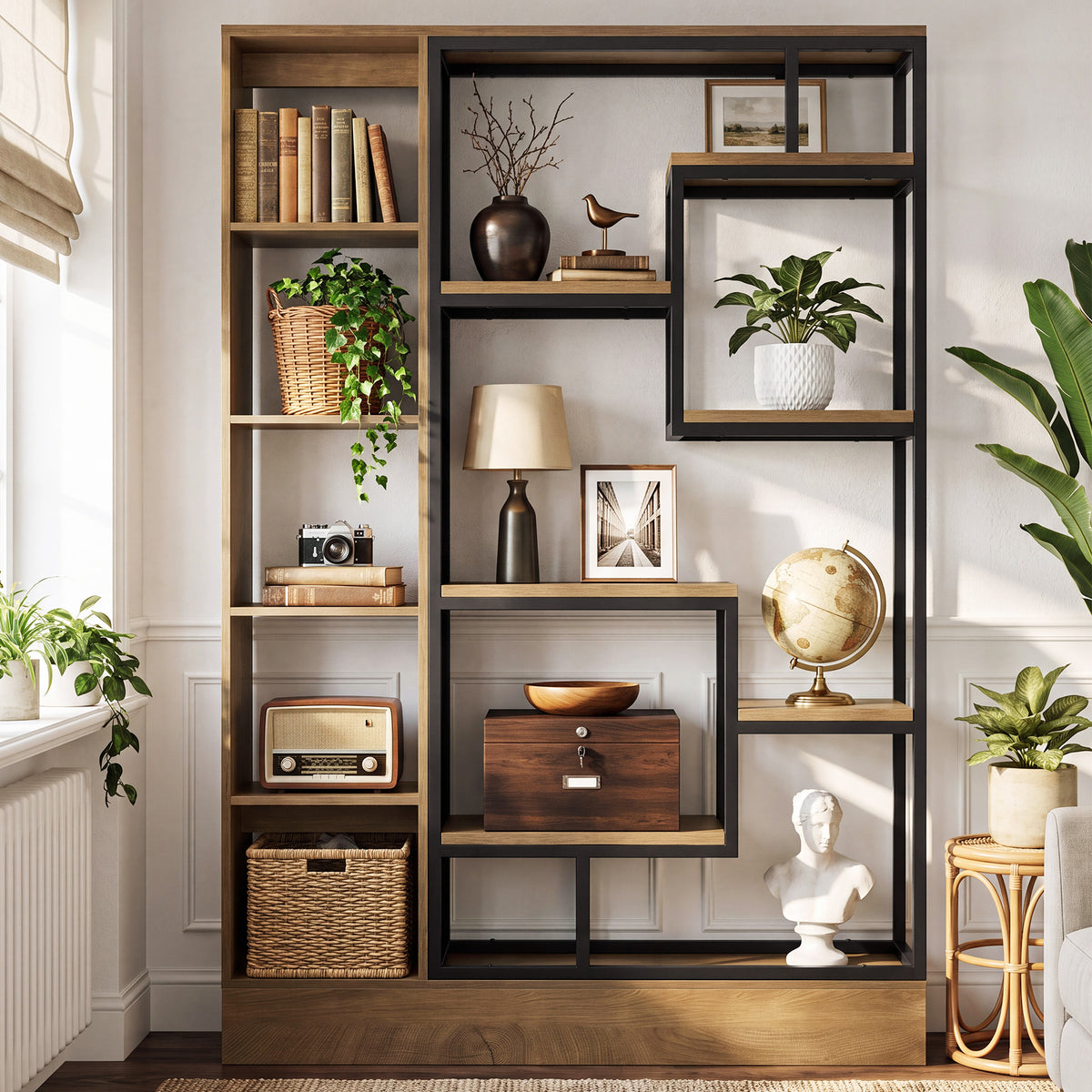 70.9" Bookcase, Industrial Bookshelf Display Rack with Open Shelves & Metal Frame