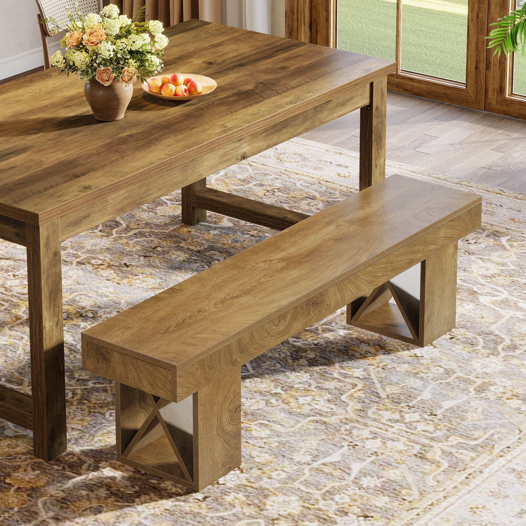 55" Dining Bench, Farmhouse Entryway Bench for Dining Room