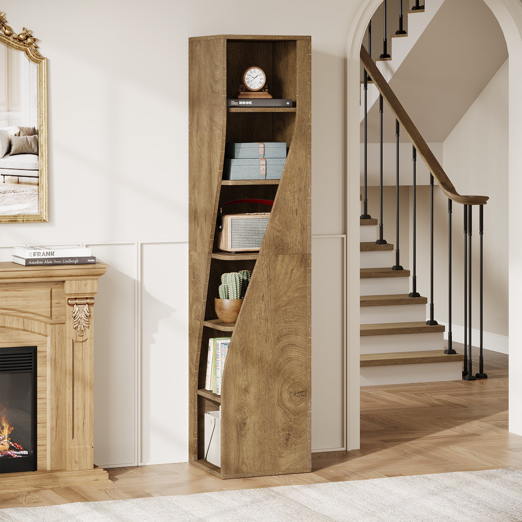 6-Tier Corner Bookcase, 70.8" Narrow Freestanding Bookshelf with Storage Shelves