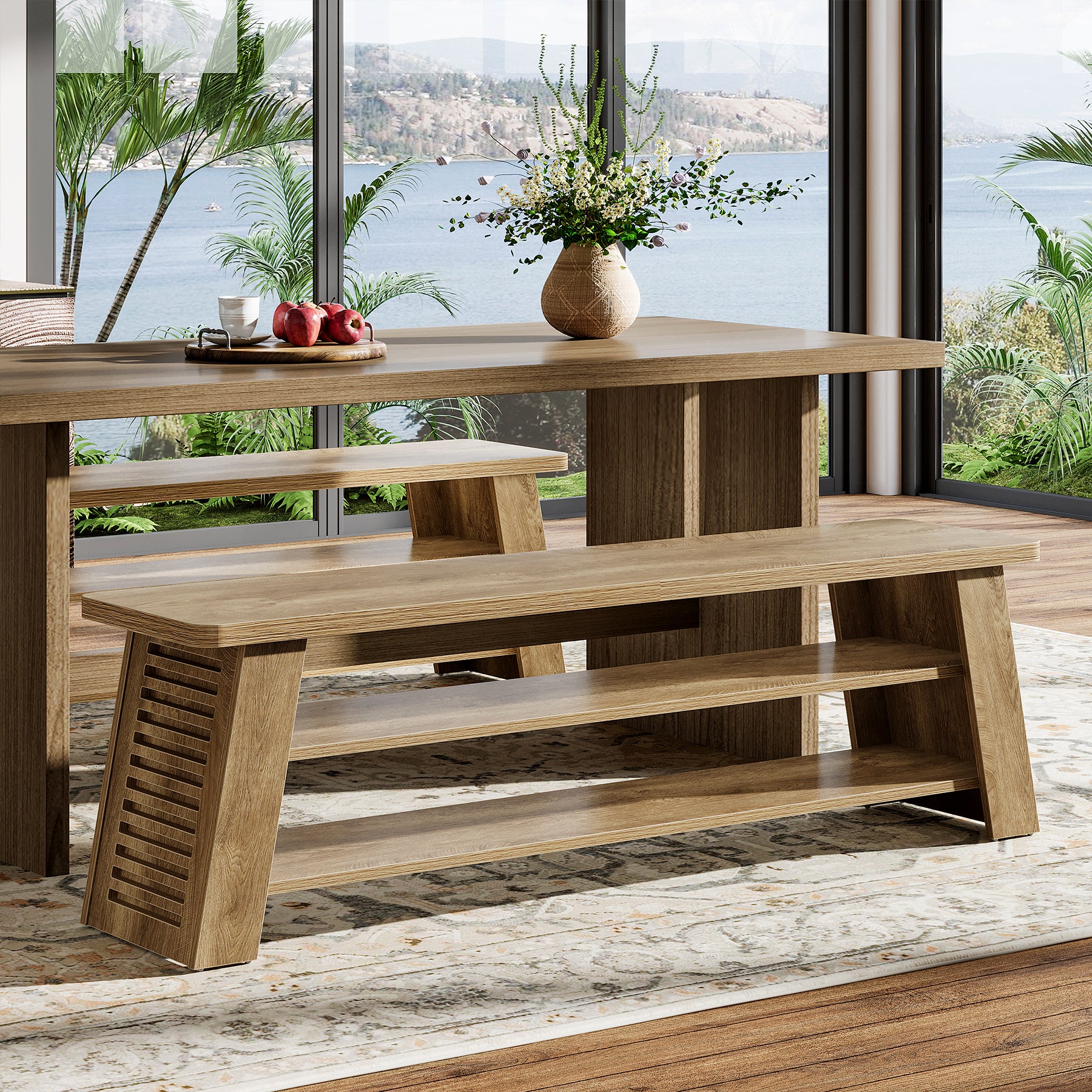 3-Tier Entryway Shoe Bench, 47" Dining Bench with Storage Shelves