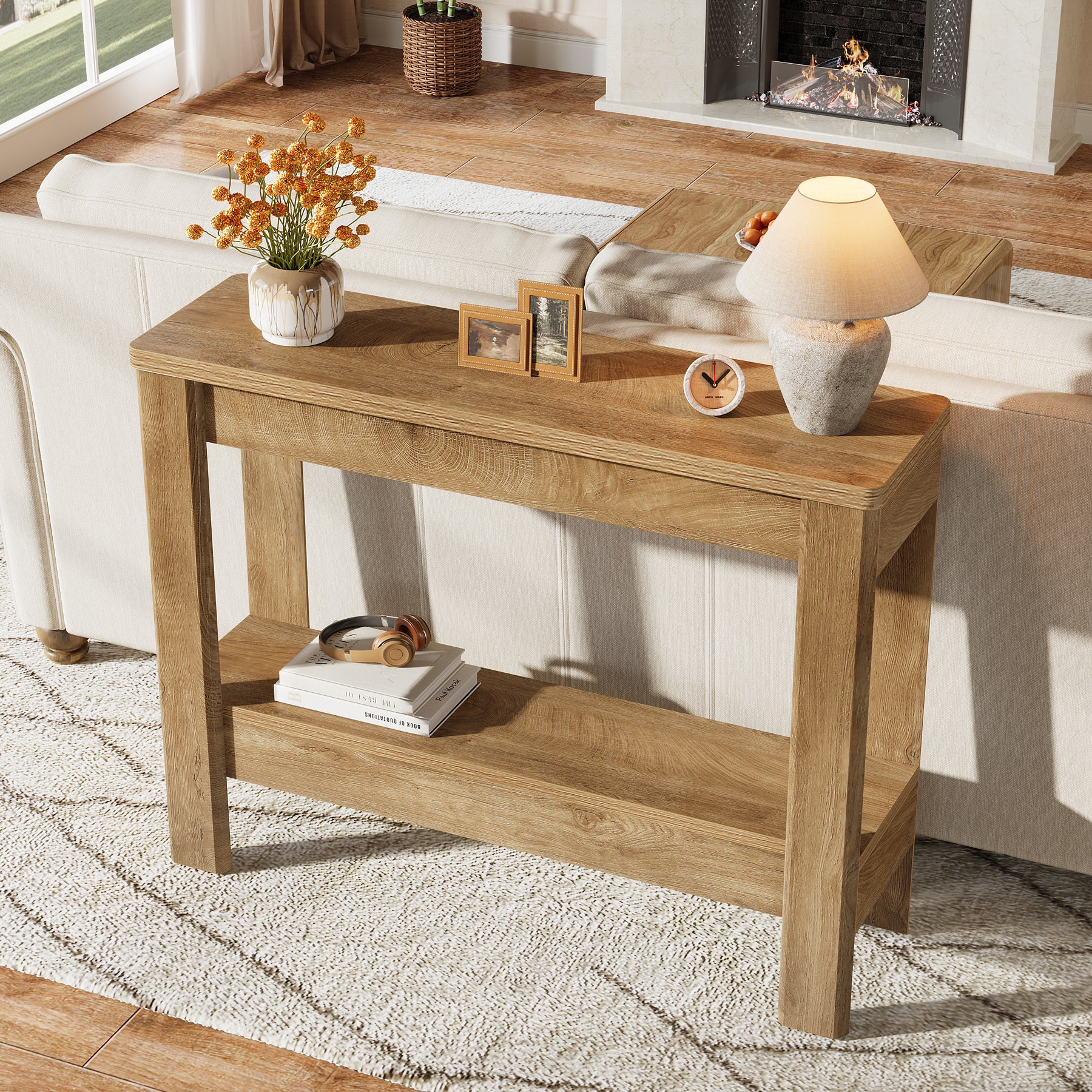 41.34"Console Table, Farmhouse Sofa Table with Storage Shelf for Entryway