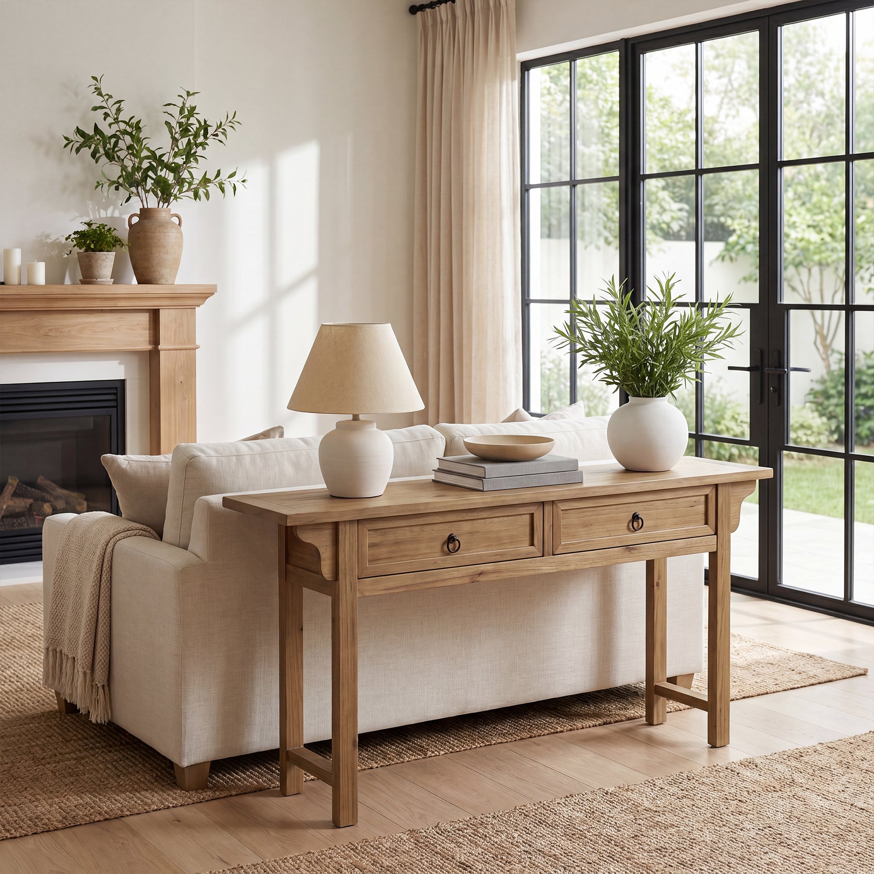 63" Solid Wood Console Table, Farmhouse Sofa Table Entryway Table with 2 Storage Drawers