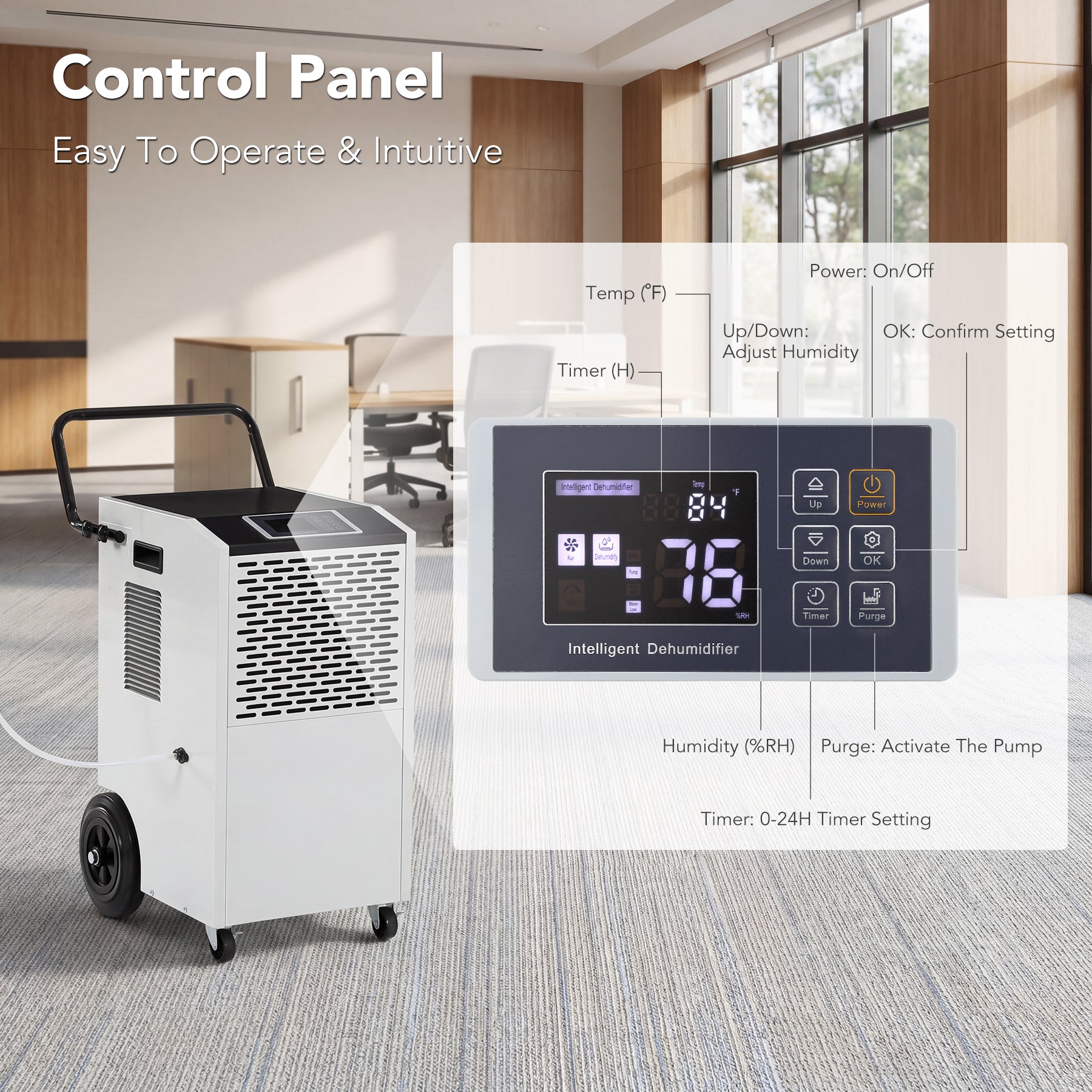 154 Pints Commercial Dehumidifier with Pump & Drain Hose for Up to 7000 Sq. Ft Large Spaces, Auto Defrost