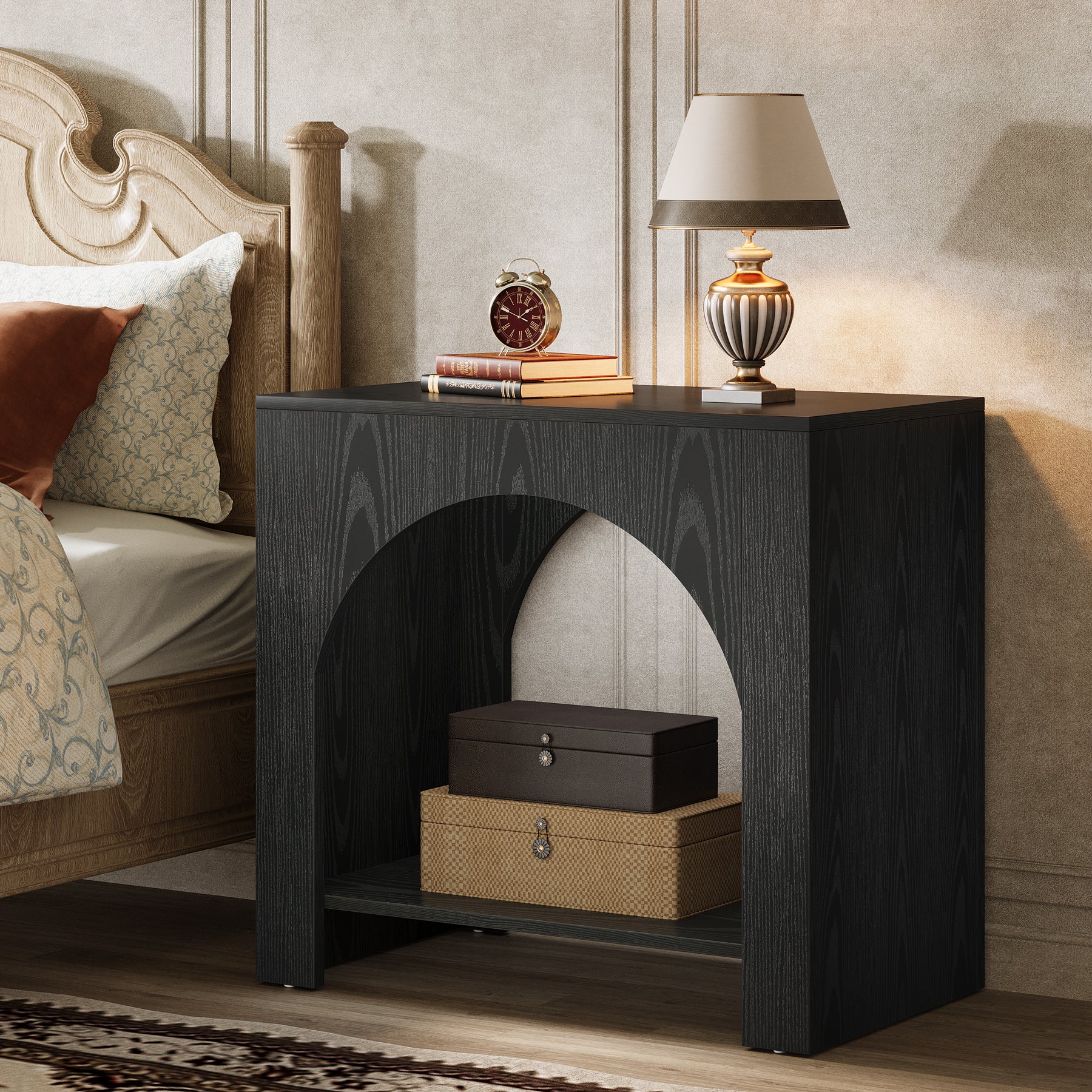 27" Nightstand, Farmhouse Bedside Table with Storage