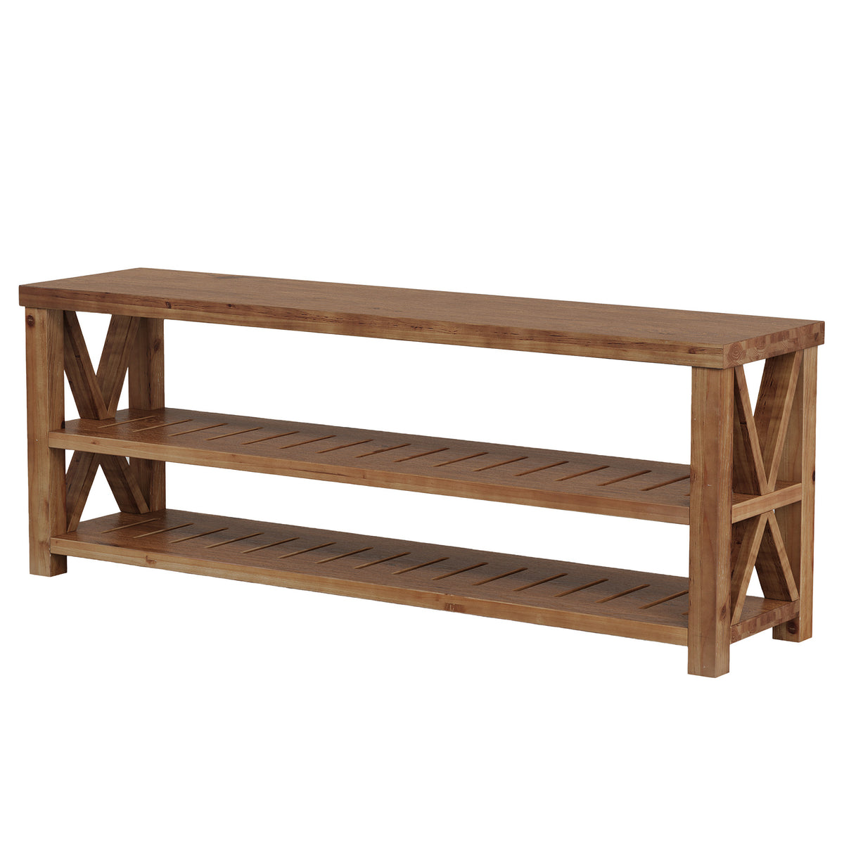 55" TV Stand for TVs up to 65", Solid Wood TV Console with 3 Storage Shelf