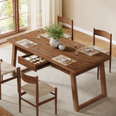 55" Rectangular Dining Table with Drawer & Solid Wood Legs for 4-6 3