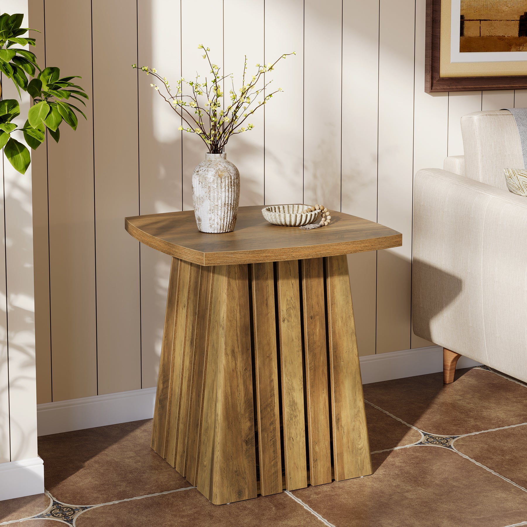 Tribesigns 22.05" Modern Column Base End Table, Stylish Square Table for Living Room