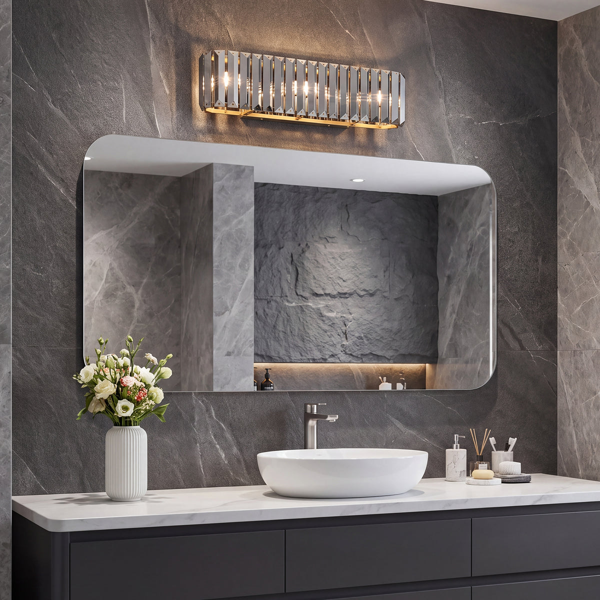3-Light 19.7" Bathroom Vanity Light, Gold Wall Sconce with Smoky Crystal