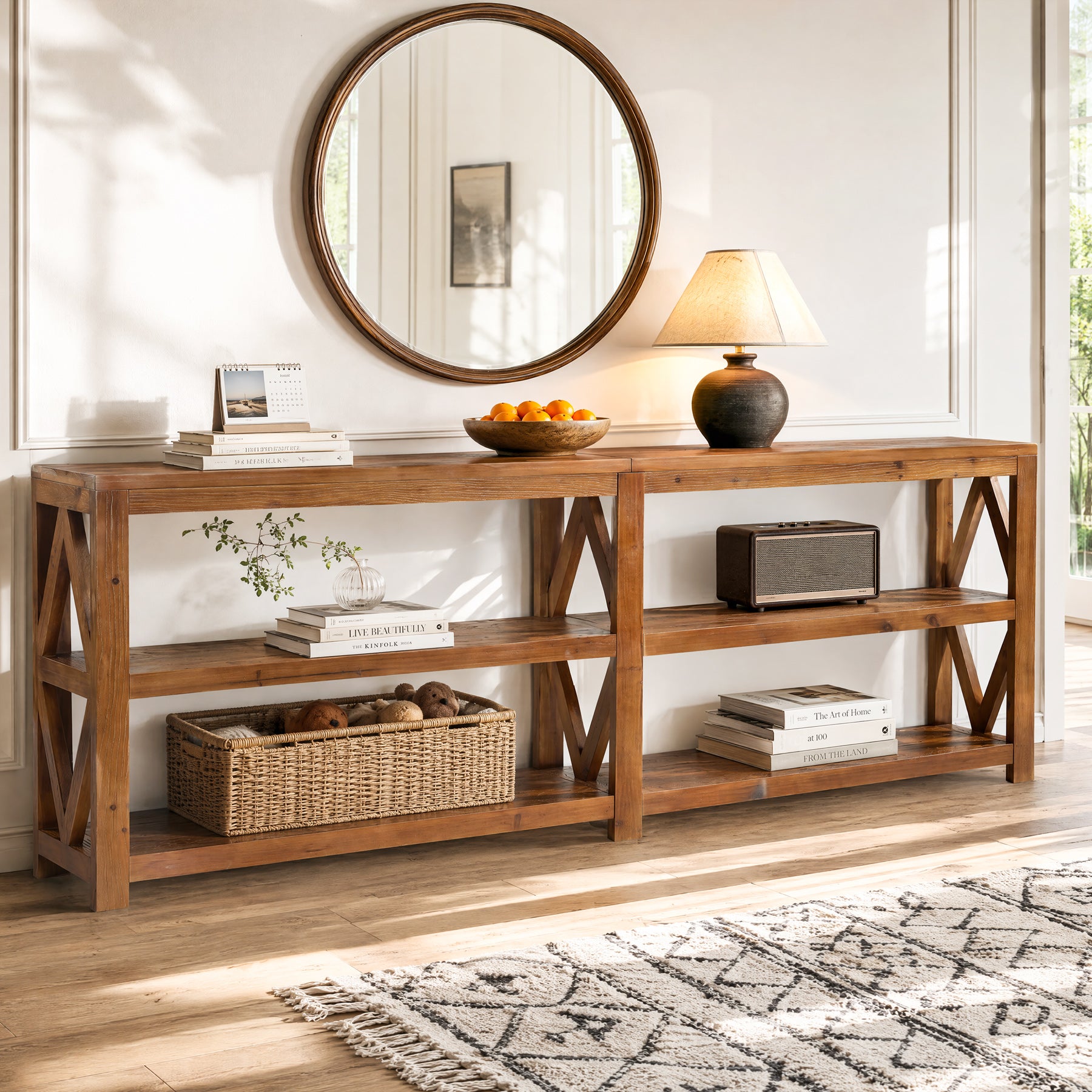 78.7" Solid Wood Console Table, 3-Tier Extra-Long Entryway Sofa Table with Open Storage