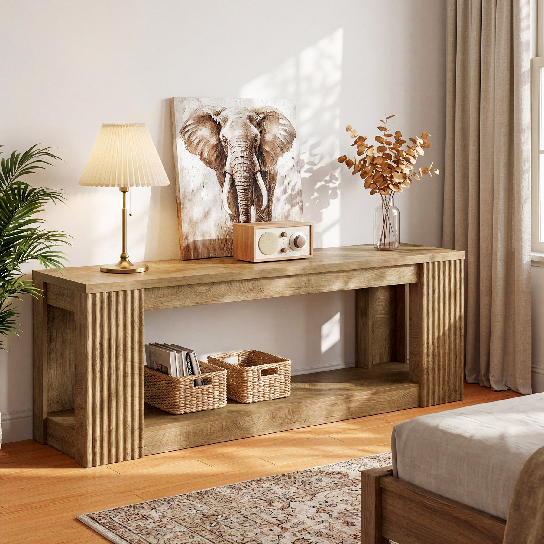 63" Entryway Bench, 2-Tier Shoe Bench End of Bed Seat for Hallway, Bedroom