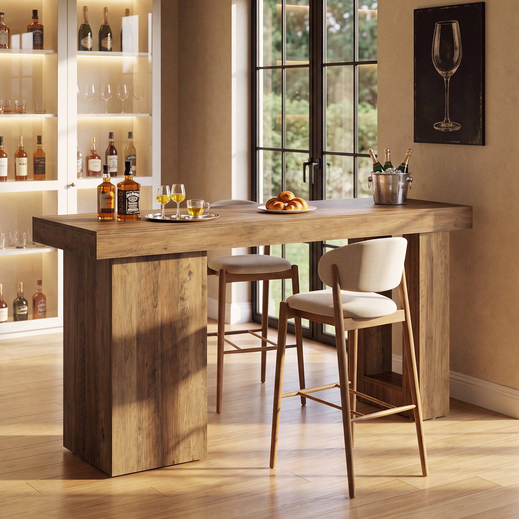 63" Bar Table with Storage Cabinet, Counter Height Pub Table Bar Unit for Dining Room, Bistro