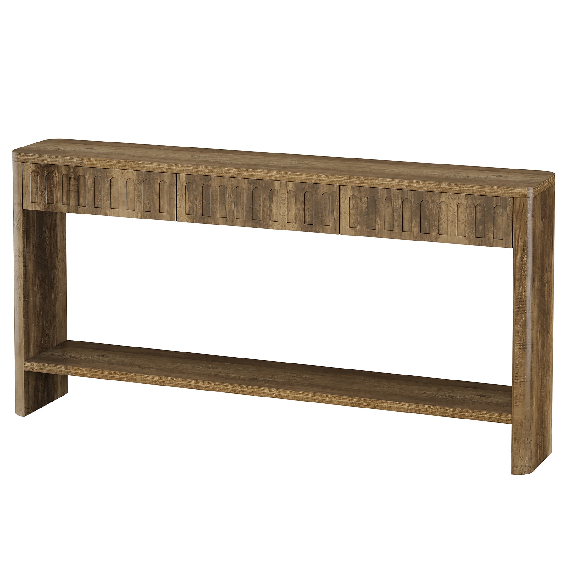 63" Rustic Fluted Console Table, Wood Entryway Table  with 3 Drawers for Living Room