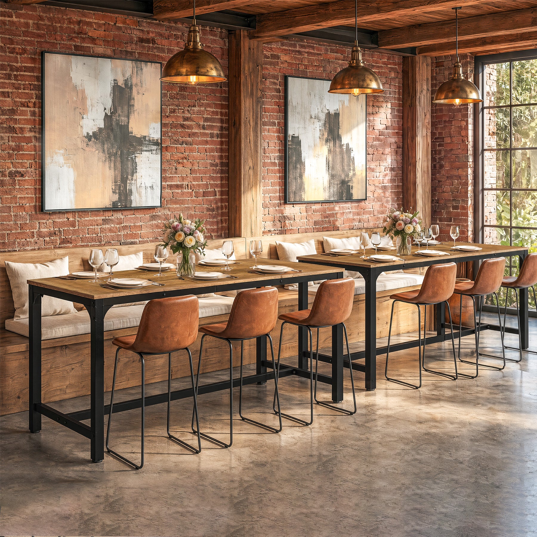 70.9" Long Industrial Bar Table, Rectangular Counter Height Pub Table for Kitchen Home Bar