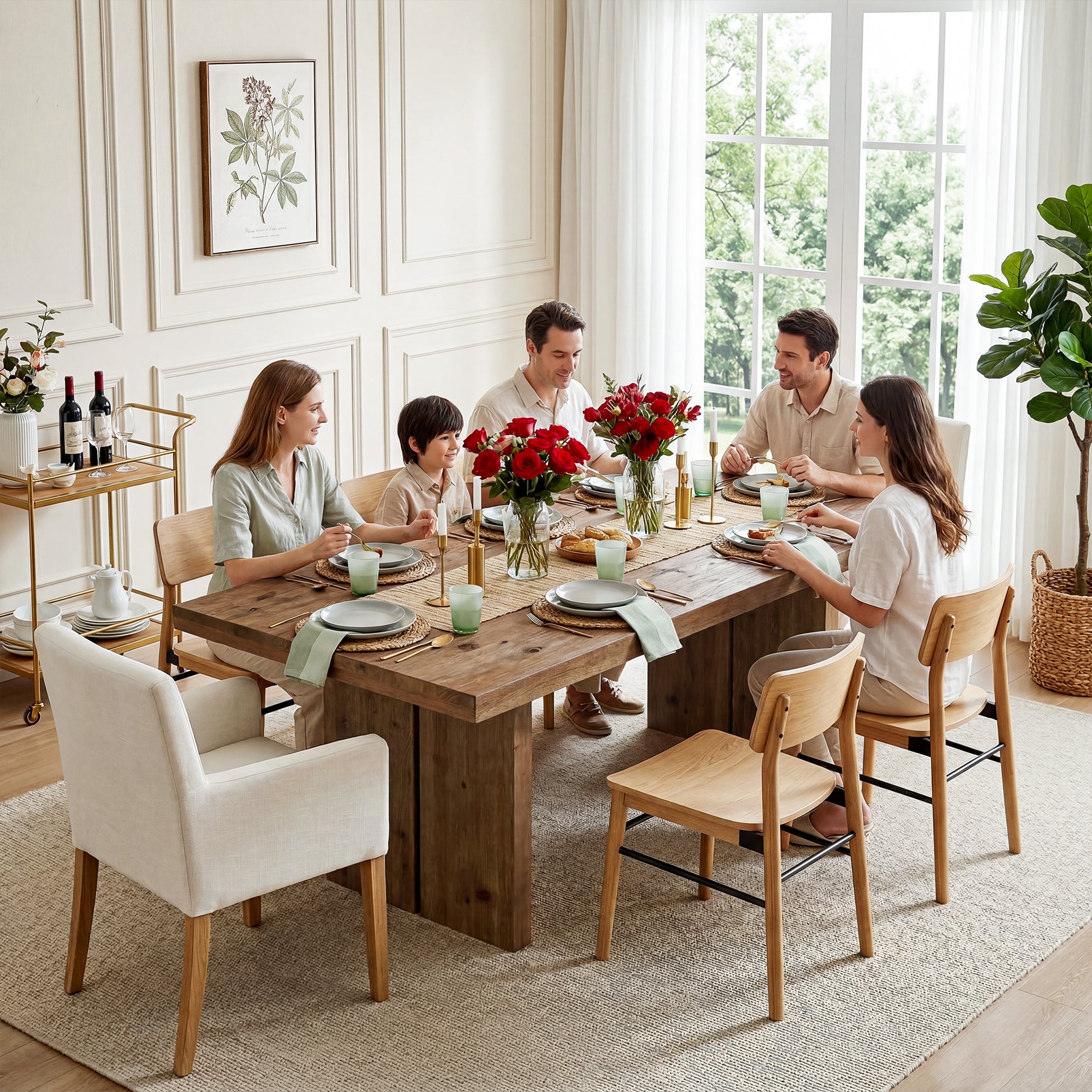 Tribesigns 63" Solid Wood Dining Table, Rectangle Kitchen Table for Dining Room