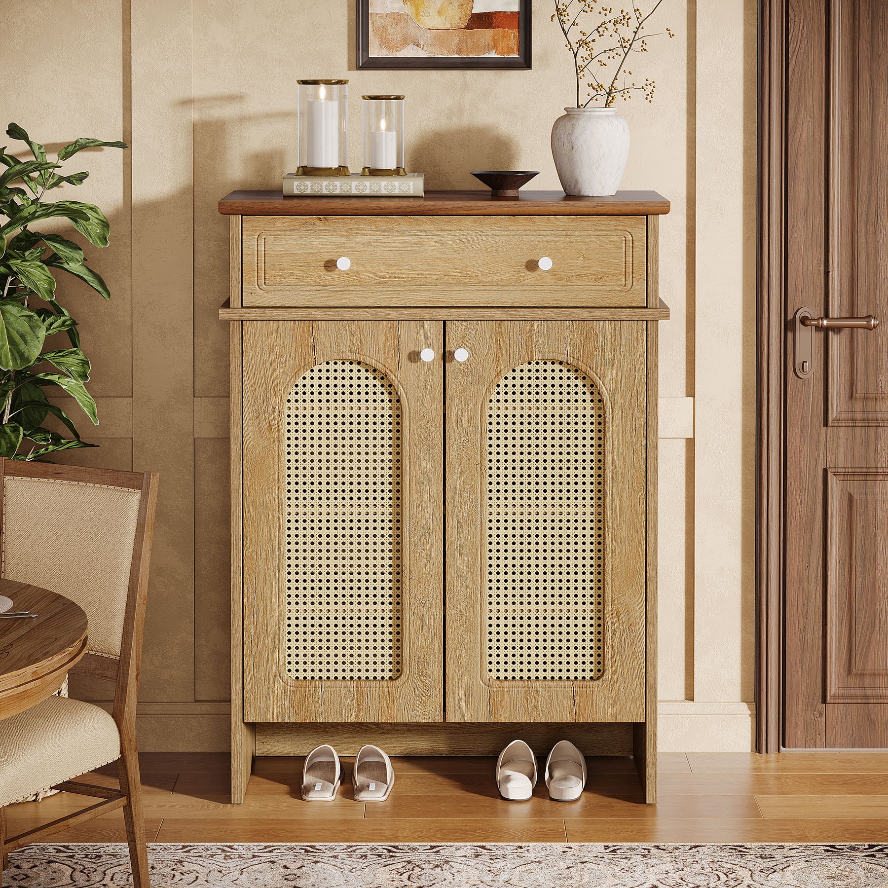 43" Shoe Cabinet with Doors, 6-Tier Shoe Rack Storage Cabinet with Drawer