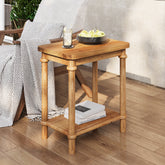 Solid Wood End Table, 2-Tier Oval Side Table with Storage Shelves 3