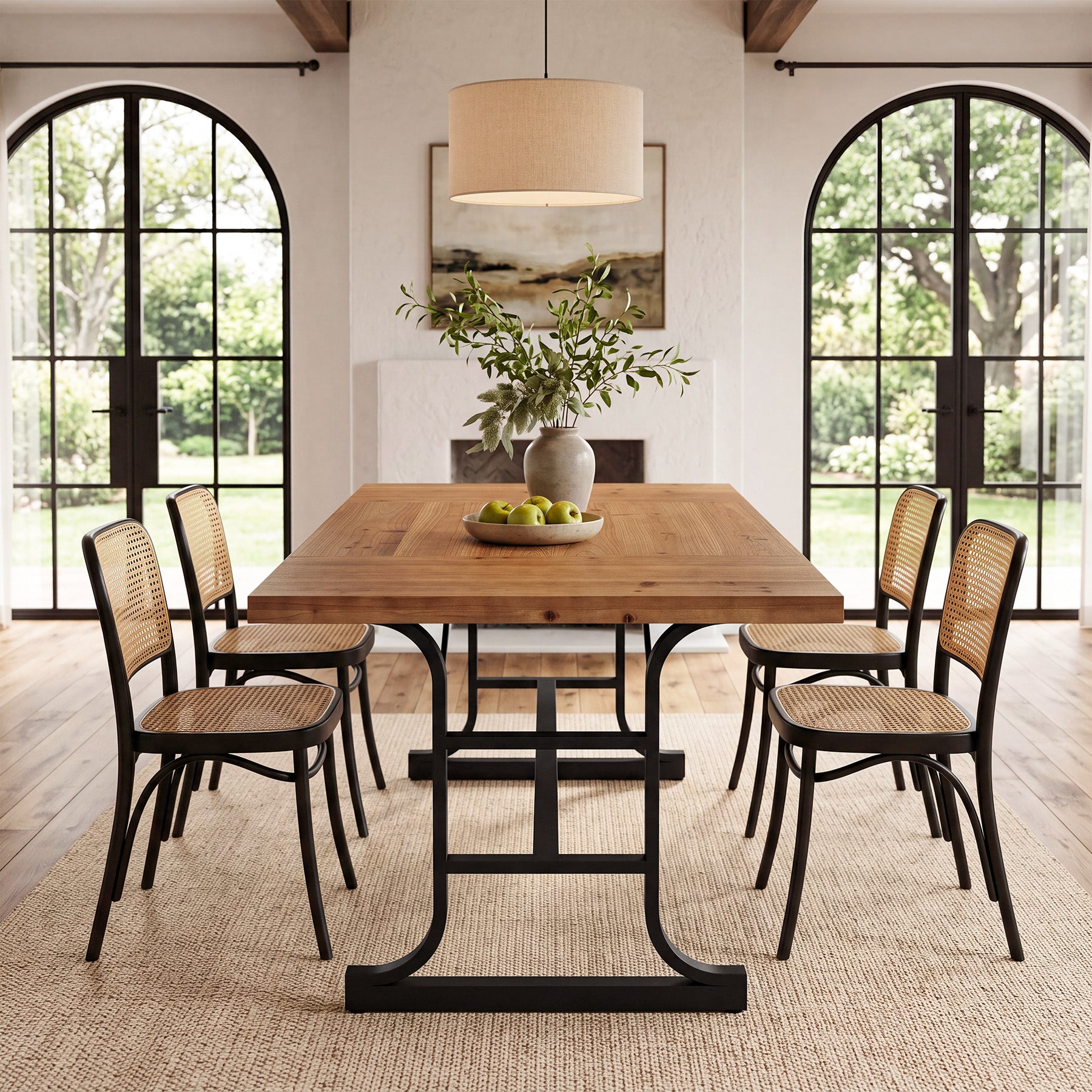 63" Solid Wood Dining Table for 4-6, Rectangular Kitchen Table with Metal Legs, Farmhouse