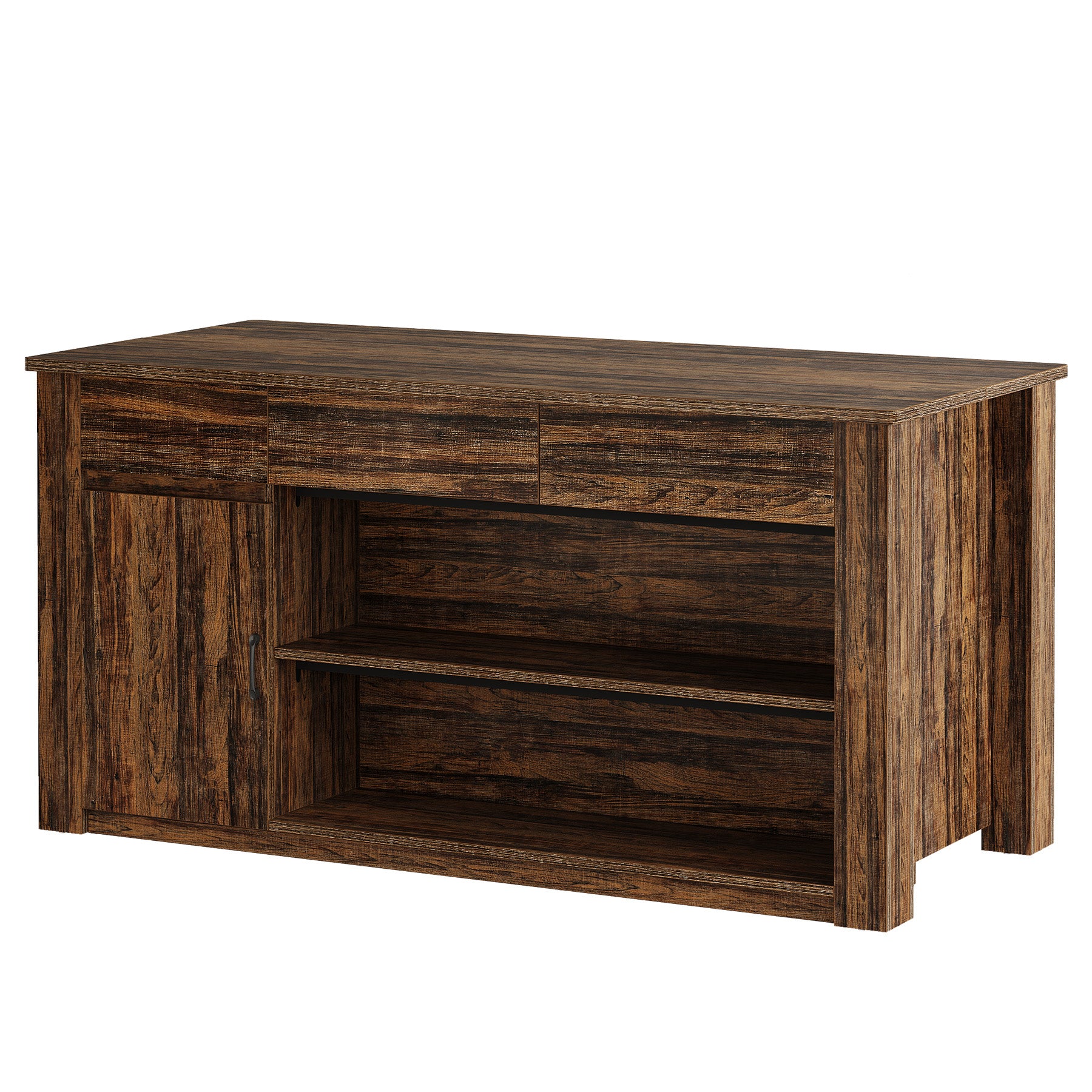 70.87" Kitchen Island with 3 Drawers, Cabinet and Open Shelves