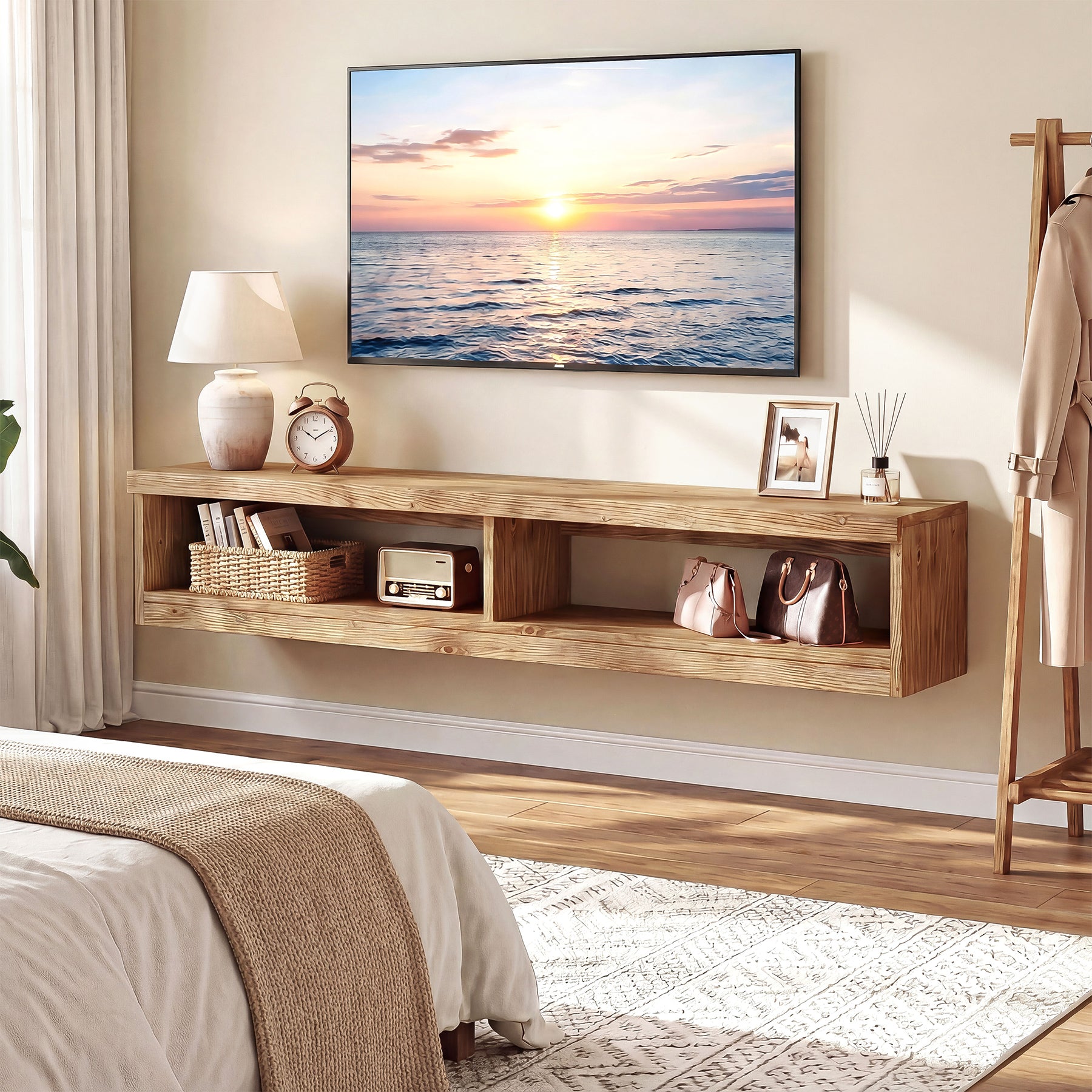 Tribesigns 55-Inch Floating TV Stand, Wall Mounted Solid Wood Media Console for Living Room and Bedroom
