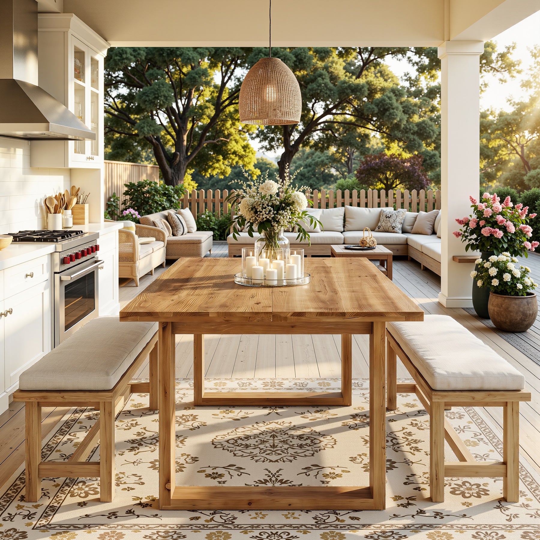 Tribesigns 63-Inch Solid Wood Dining Table, Farmhouse Kitchen Table for 4-6